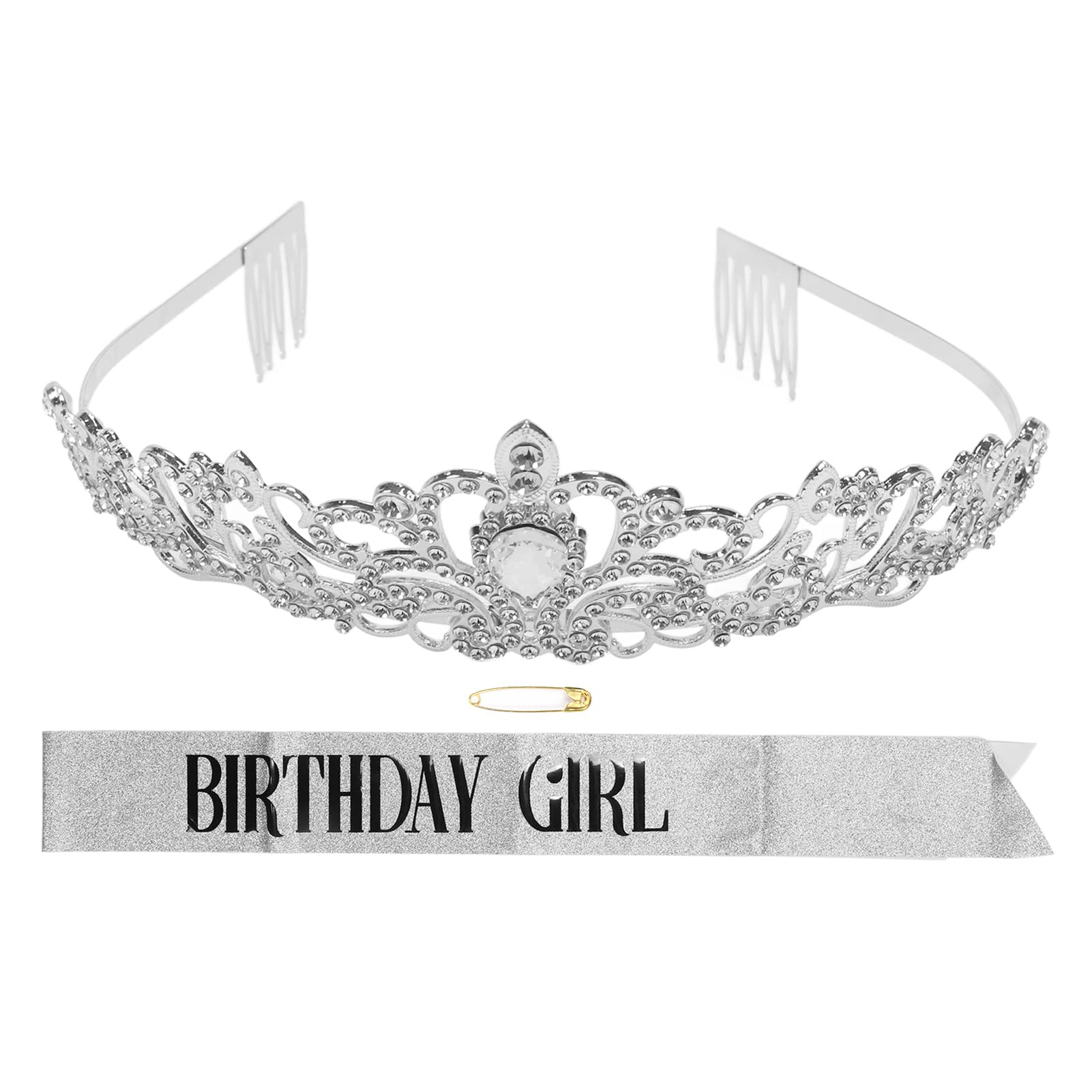 Silver Shiny Princess Tiara Crown with Adjustable Shoulder Strap Set - Elegant Birthday Party Hair Accessory for Girls, Bridesmaids, Prom & Carnival Celebrations | Perfect for Royal-Themed Parties, Pageants & Special Occasions