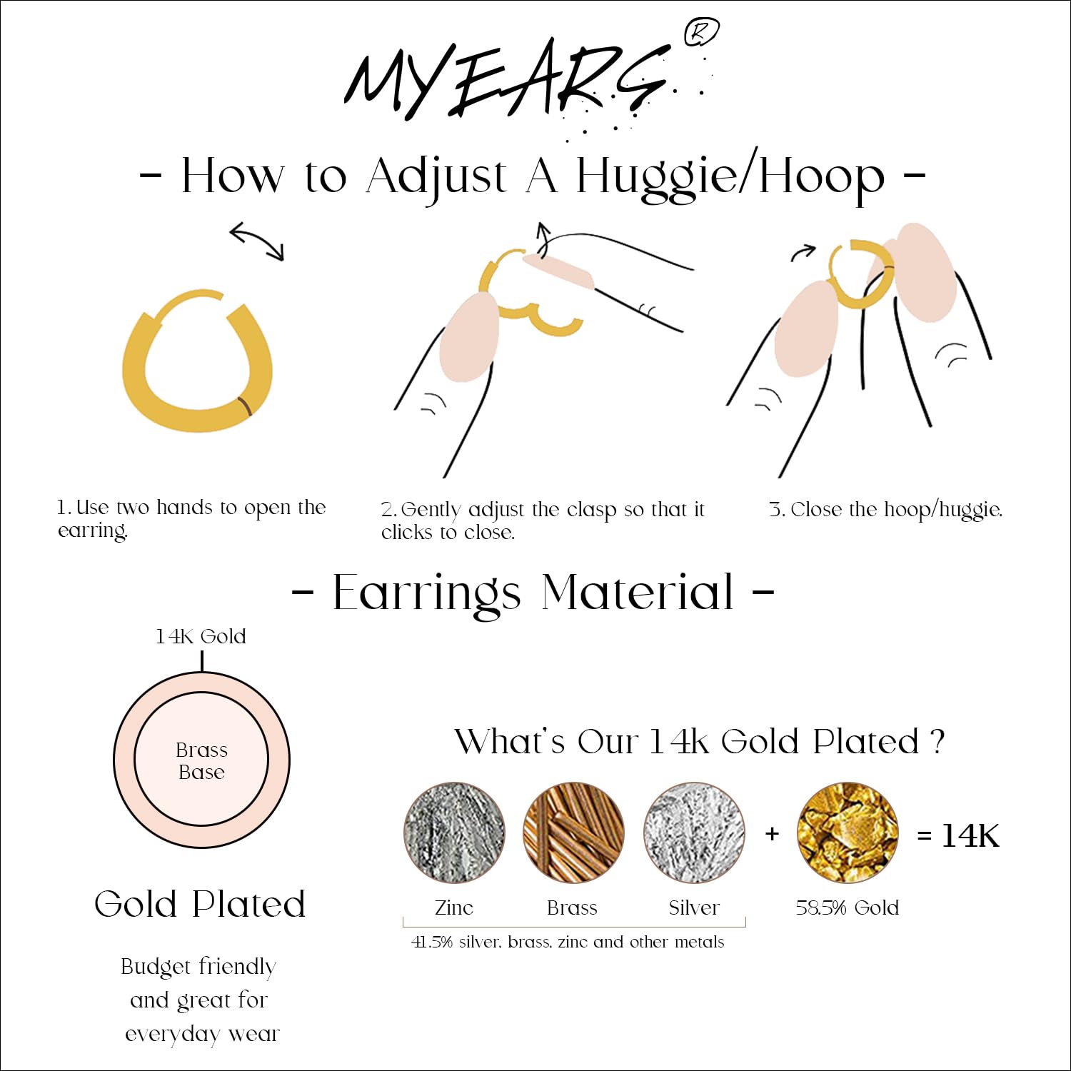 MYEARS 14K Gold Plated Women's Hoop Huggie Earrings - Small Simple Hypoallergenic Everyday Jewelry for Work, Dating & Special Occasions