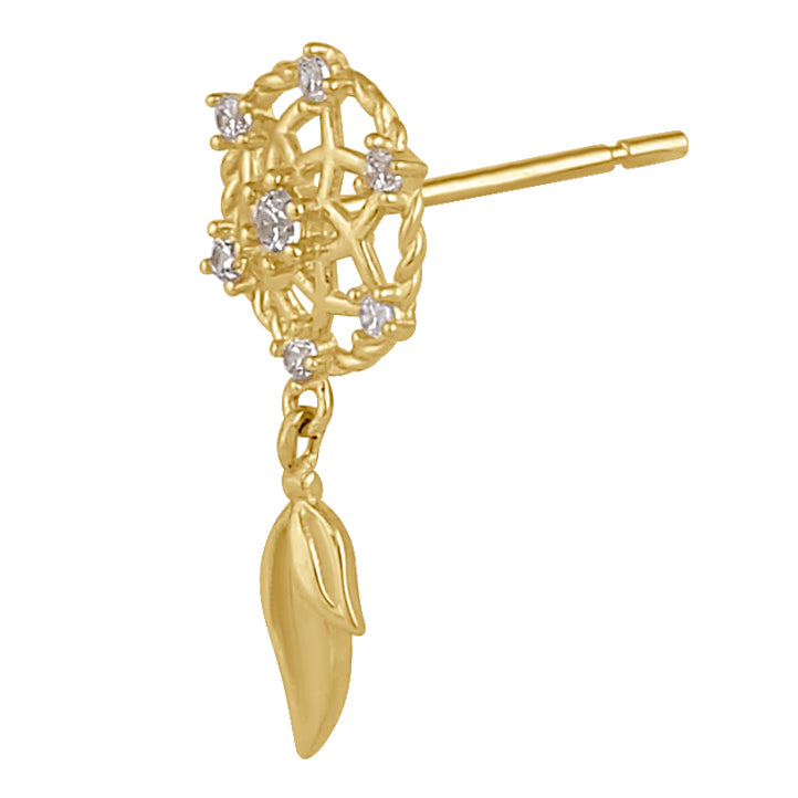 14K Solid Gold Dreamcatcher Earrings with Clear CZ Stones - Perfect for Boho Chic Style, Festivals, and Everyday Elegance
