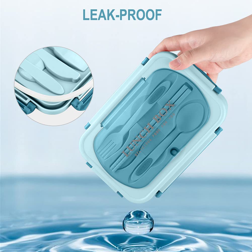 NatraProw 1200ML Bento Box for Adults - Leak Proof 3 Compartment Lunch Container with Utensils, BPA Free & Microwave Safe - Perfect for Office, School, Picnics & Meal Prep (Blue)