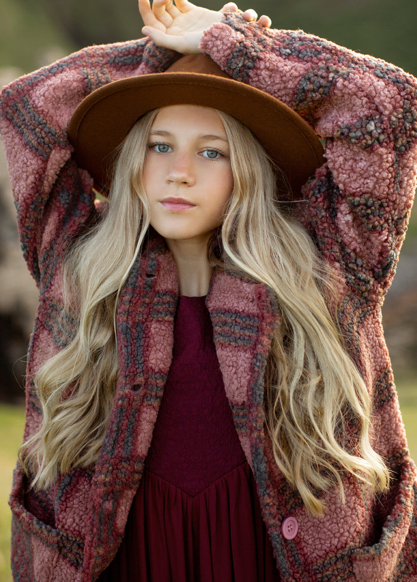 Gertrude Coat Women's Rose Plaid Wool Blend Winter Jacket - Warm & Stylish Outerwear for Fall, Winter & Holiday Season