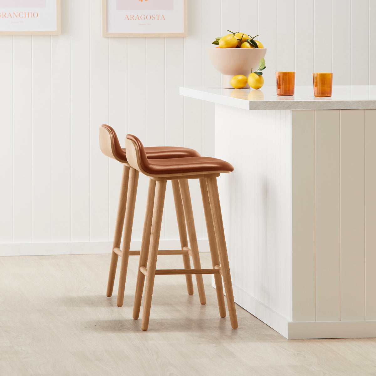 Premium Leather Bar Stool - Adjustable Height Modern Counter Stool with Backrest - Perfect for Kitchen Island, Home Bar & Dining Room Decor