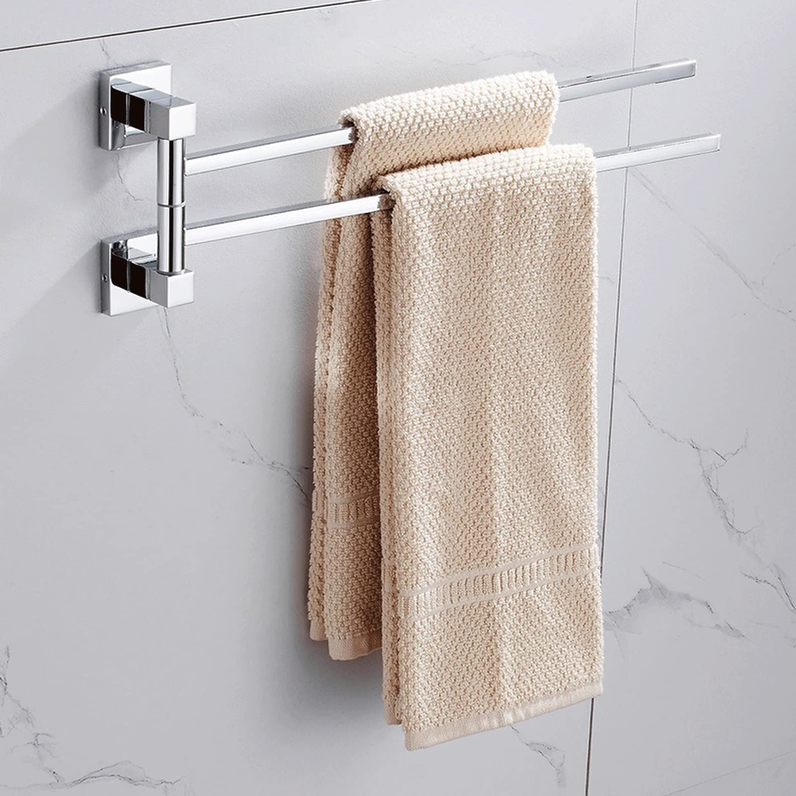 41CM Stainless Steel Rotating Towel Rack - Wall Mounted 360° Swivel Bathroom Organizer for Kitchen, Bathroom & Laundry Room | Space Saving Drying Rack for Towels, Clothes & Accessories (Color: Black)