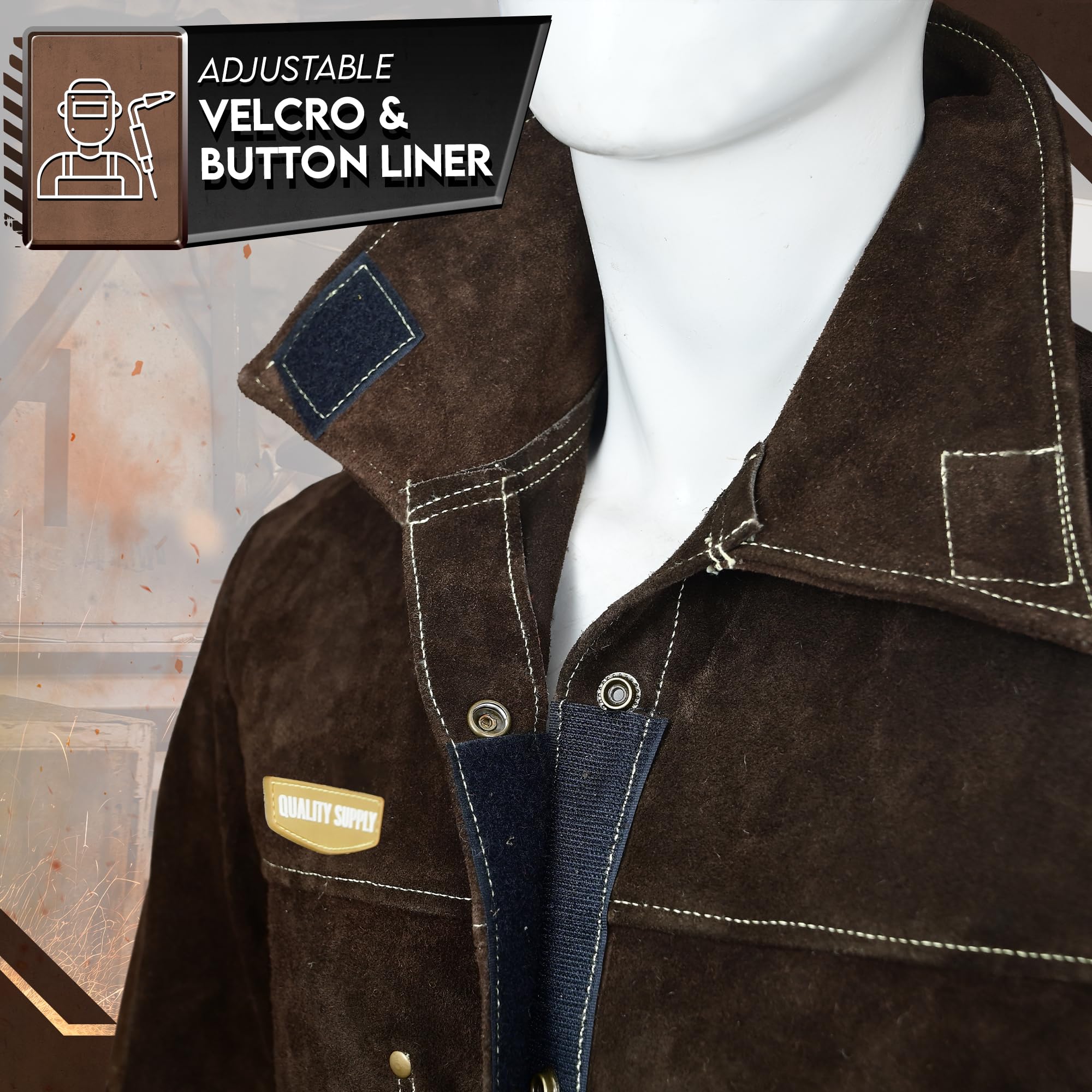 Men's & Women's Heat & Flame Resistant Leather Welding Jacket - Heavy Duty FR Safety Jacket for Welders - Perfect for Metalworking, Construction & DIY Projects