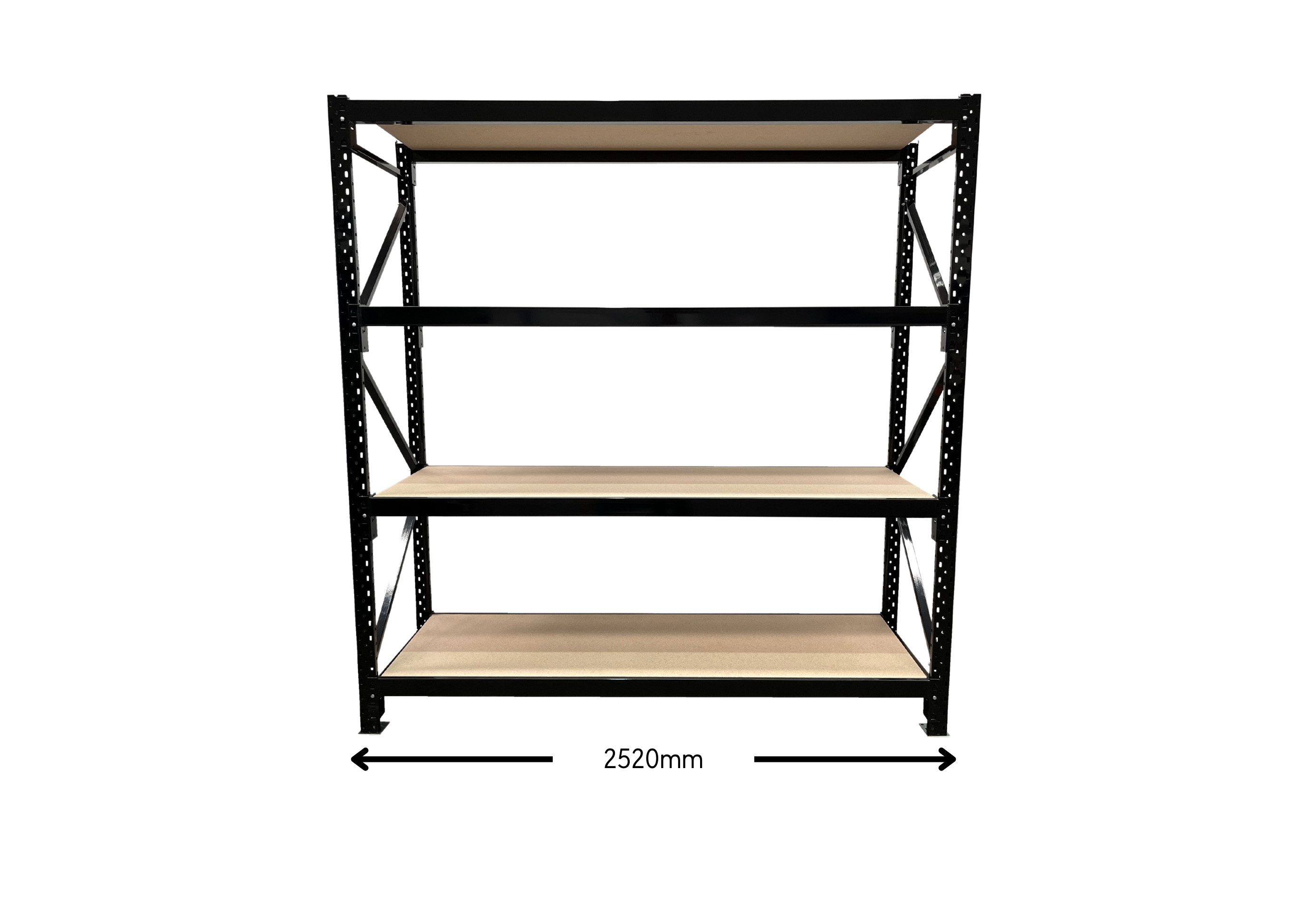 Black Longspan Shelving Starter Bay with 4 Levels - Heavy Duty Industrial Storage Rack for Warehouse, Garage & Home Organization
