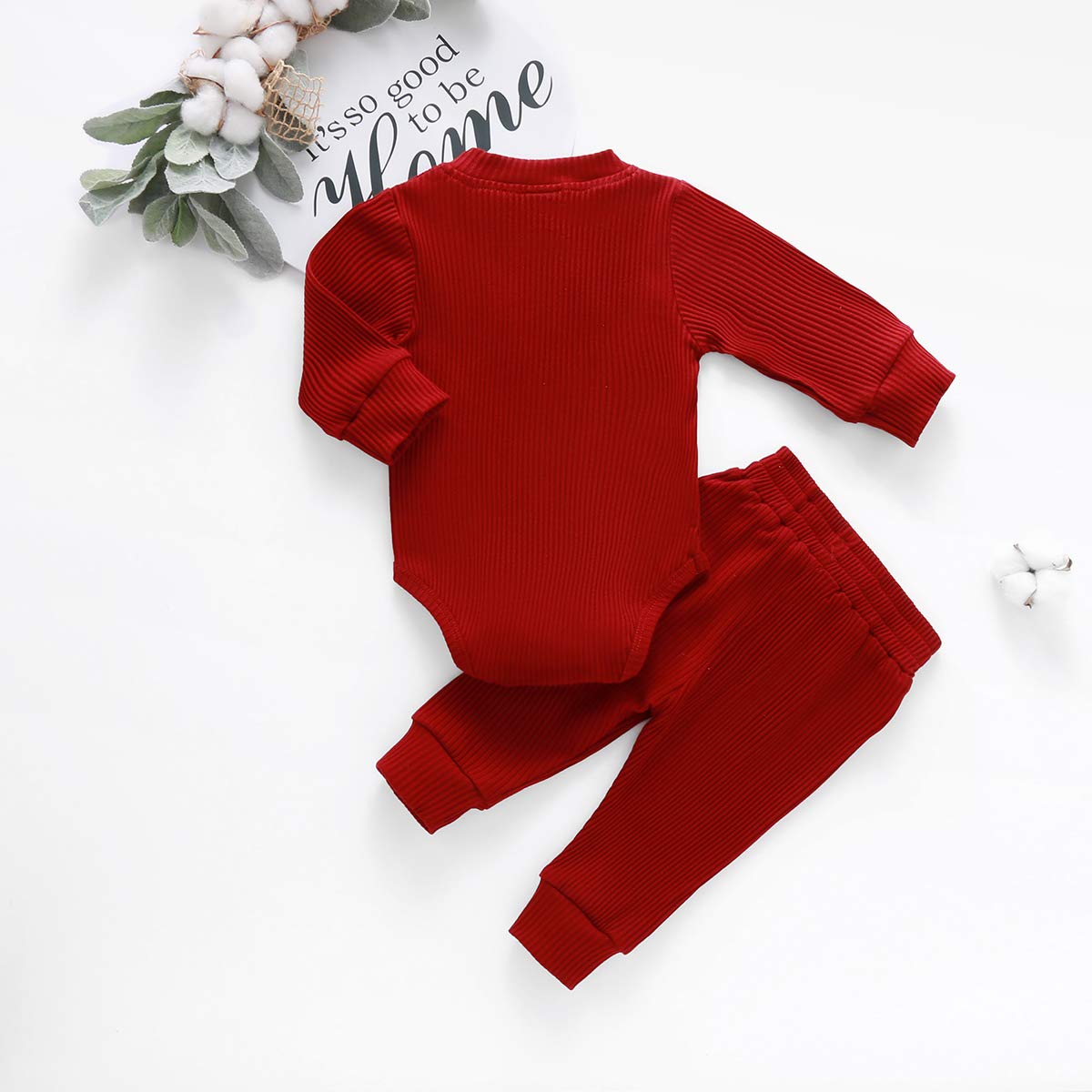 Newborn Baby Girl & Boy Fall Clothes Set - 3-24 Months Long Sleeve Knitted Cotton Romper with Pants - Cozy Winter Outfits for Infants | Perfect for Family Photos, Holiday Gatherings & Daily Wear