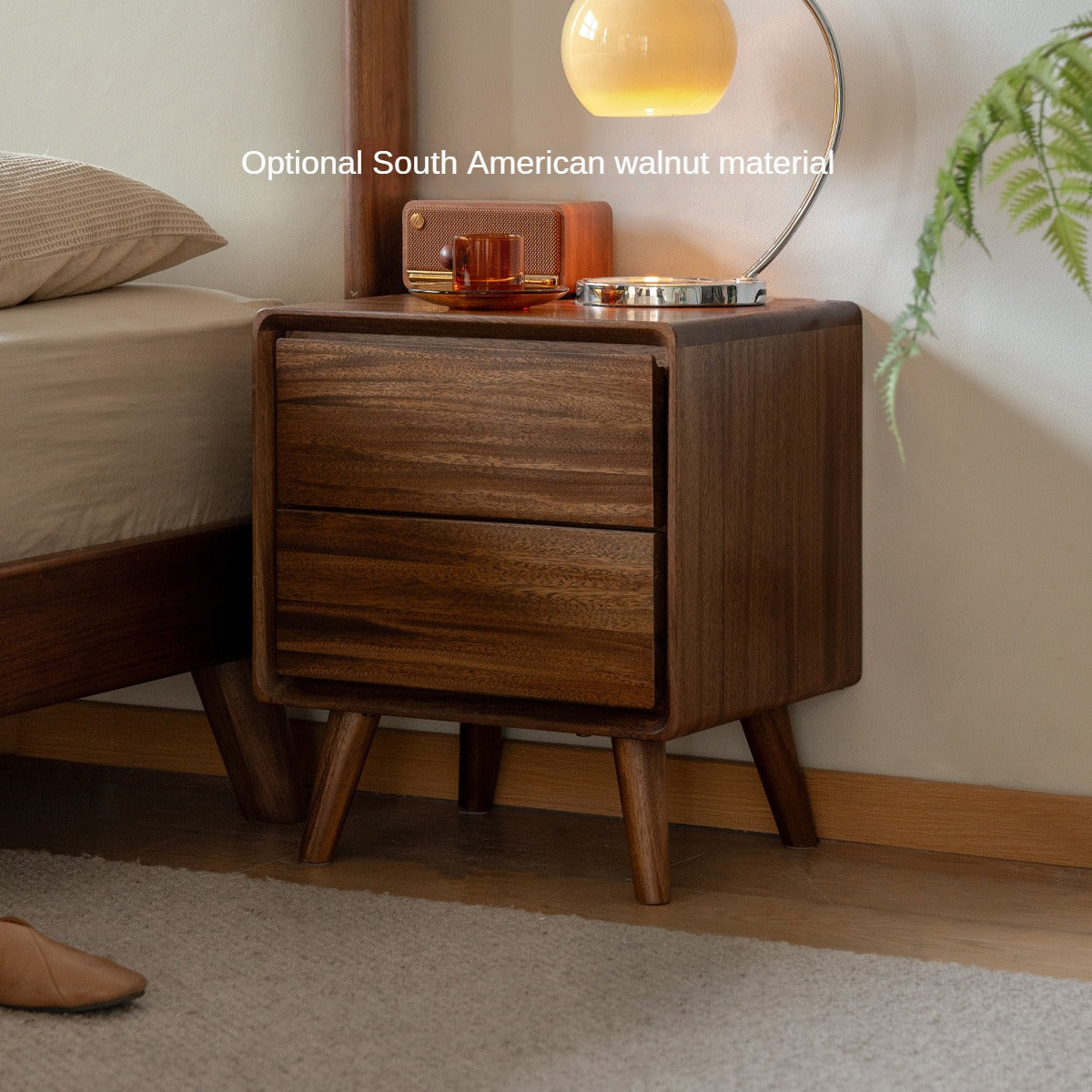 Solid Black Walnut Wood Classic Nightstand - Stylish Bedside Table for Bedroom, Living Room & Guest Room