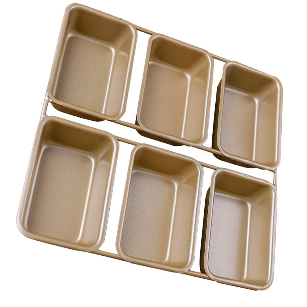 Non-Stick 6-Cavity Mini Loaf Pan - Rectangular Baking Tray for Bread, Toast & Cakes | Golden Square Griddle Mold | Perfect for Home Baking, Meal Prep & Kitchen Gifts