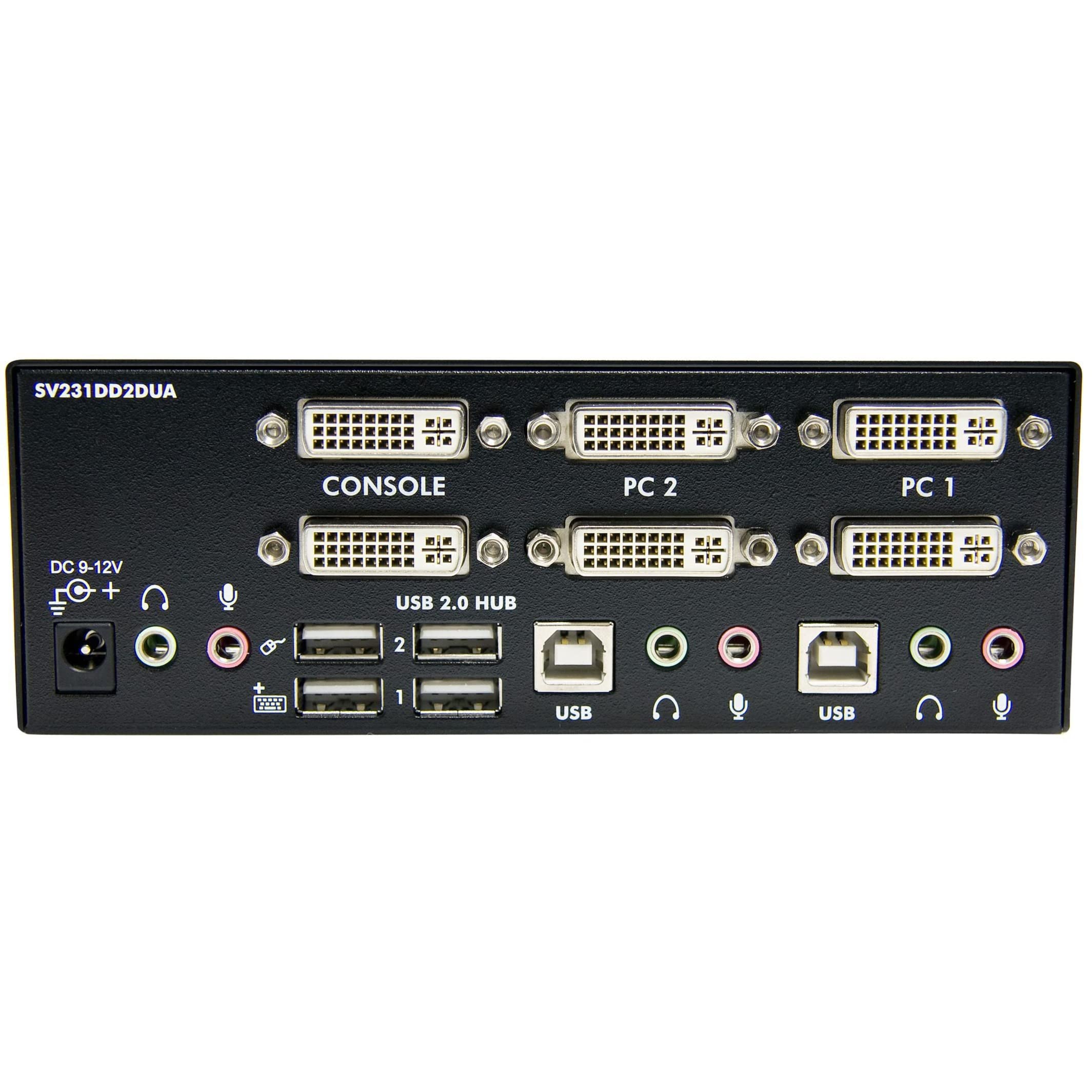StarTech.com 2-Port DVI KVM Switch with Audio & USB 2.0 Hub | Dual Monitor Support up to 1920x1200 | SV231DD2DUA | Perfect for Home Office & IT Workstations