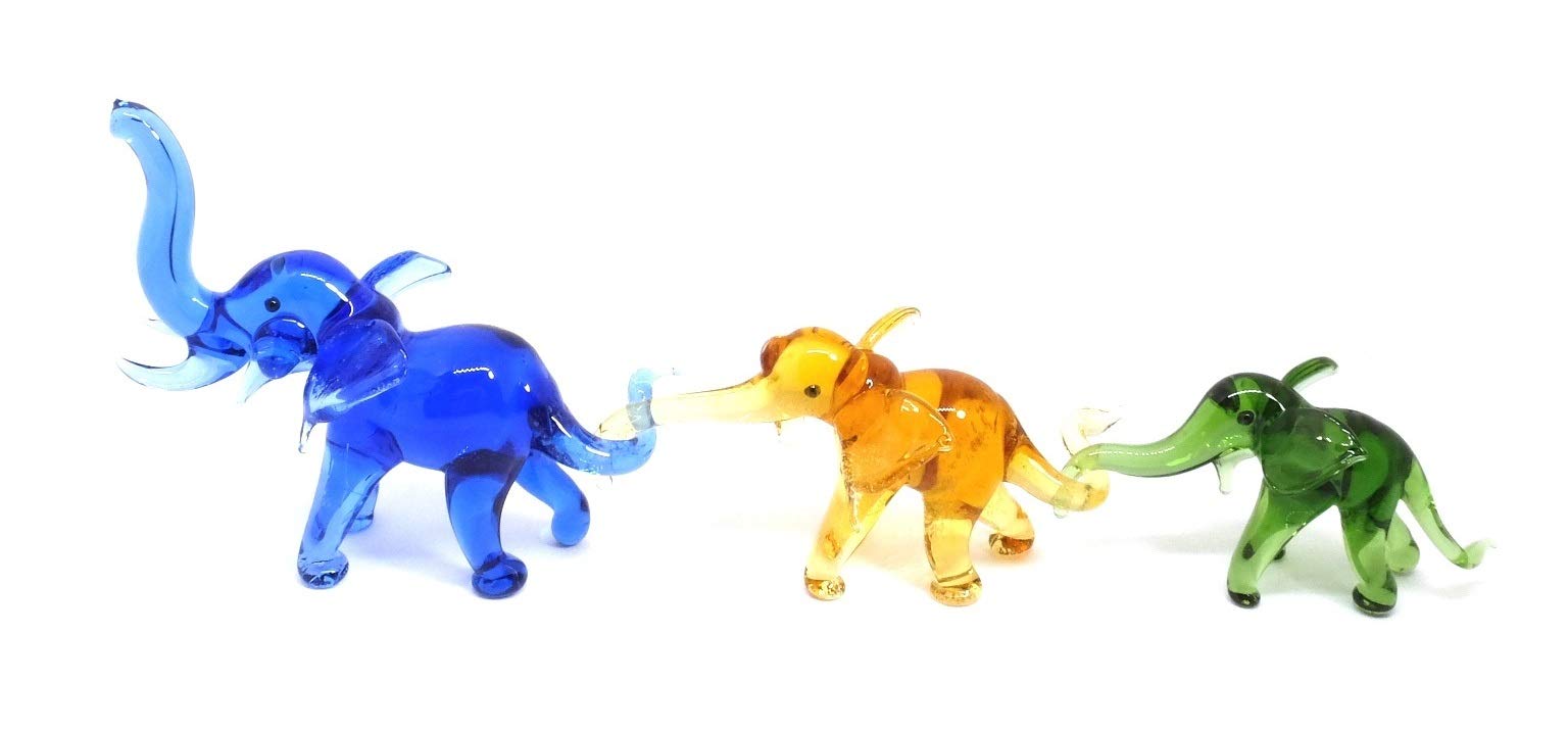 Handmade Mini Glass Elephant Set - Blown Glass Animal Figurines for Home Decor & Gifts