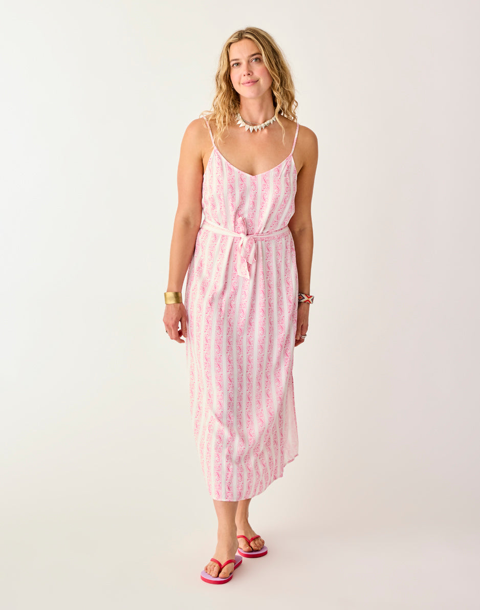 Women's Pink Paisley Print Dress by Macy | Flowy Summer Dress for Casual Outings, Beach Vacations & Date Nights