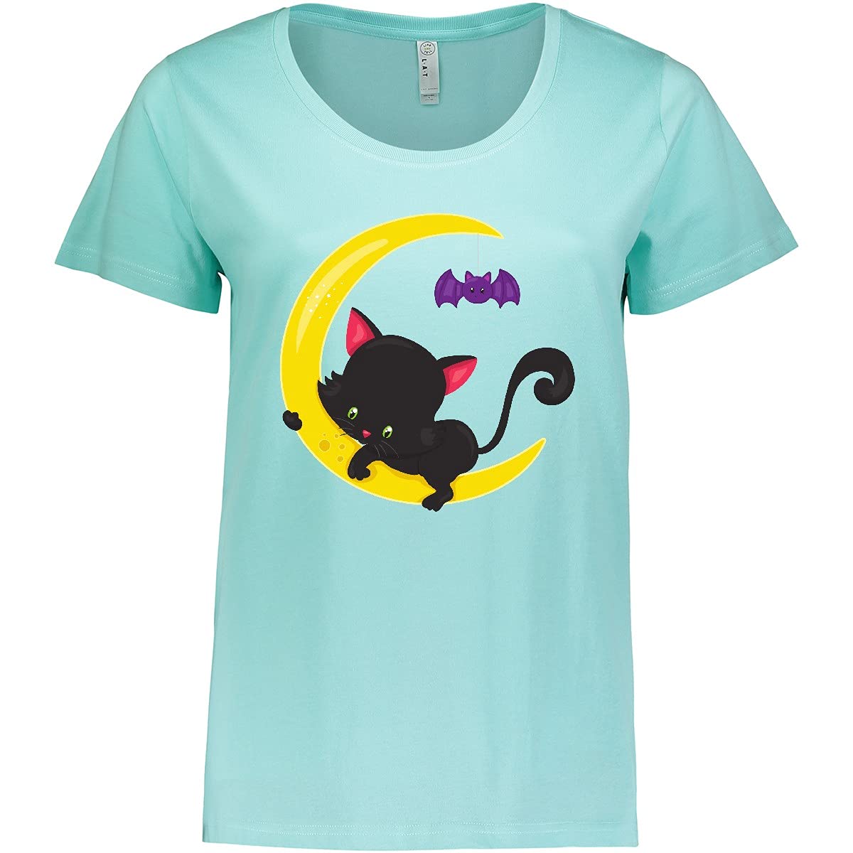 Inktastic Halloween Cat T-Shirt - Cute Black Cat & Moon Design - Women's Plus Size Graphic Tee for Halloween Parties & Casual Wear
