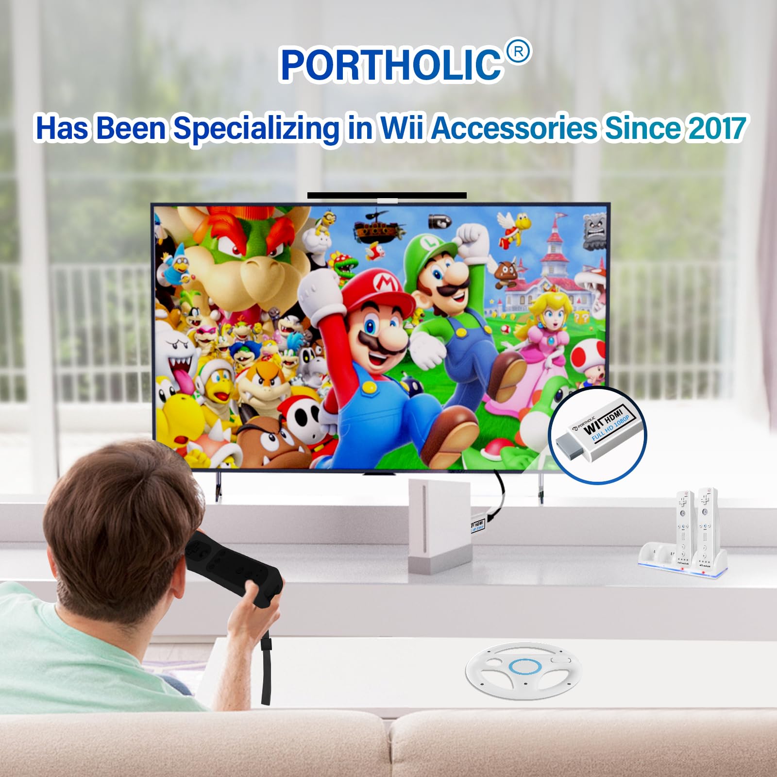 PORTHOLIC 2-Pack Wireless Wii Remote Controller - Compatible with Nintendo Wii & Wii U Console (Black) - Perfect for Multiplayer Gaming & Family Entertainment