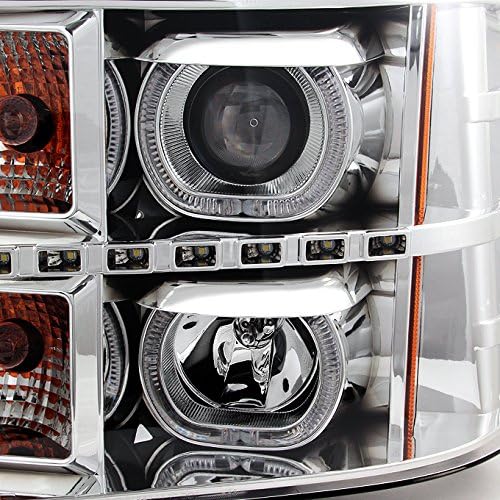 AKKON Ultra Bright LED Headlights for GMC Sierra - Chrome Clear Halo Projector with SMD DRL Lights | Perfect for Night Driving & Off-Road Adventures