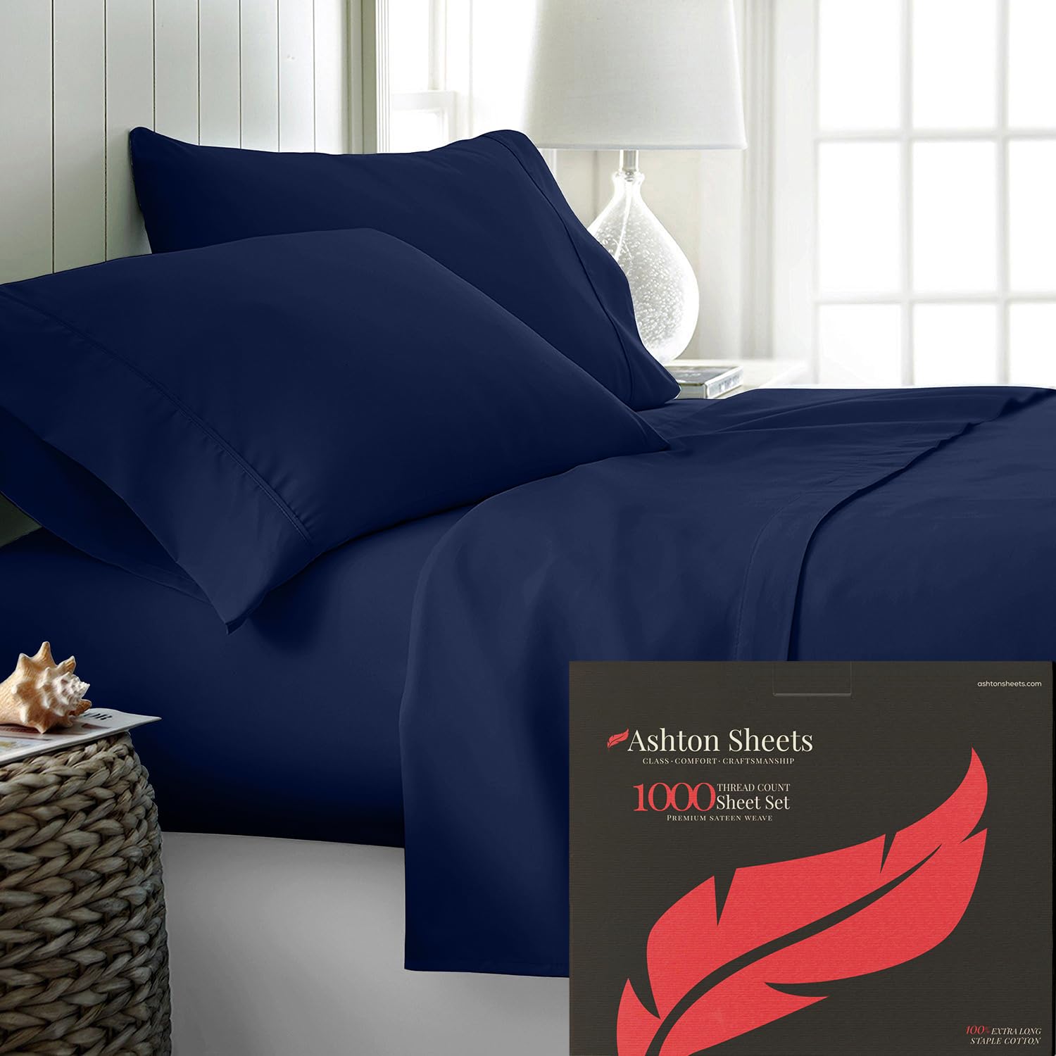 Luxury 100% Egyptian Cotton Queen Sheet Set - 1000 Thread Count Sateen Weave, 4-Piece Bedding with 16