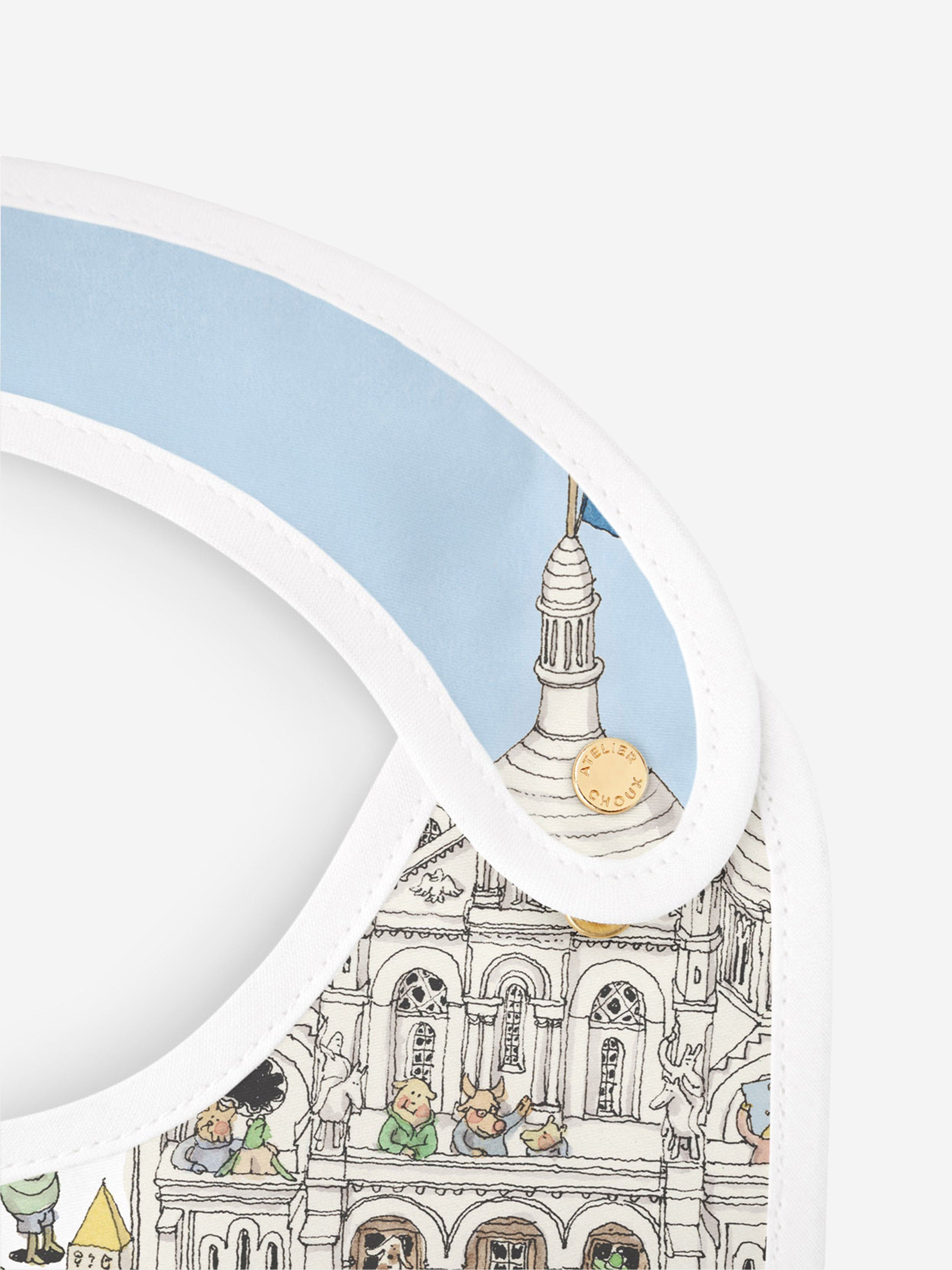 Atelier Choux Baby Satin Paris Bib - Soft Blue Cotton Drool Bib for Newborns & Infants - Perfect for Feeding, Teething & Everyday Use