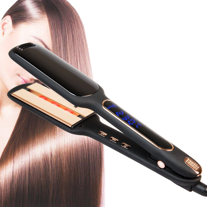 Infrared Hair Straightener with LCD Display - Black Wide Plate Flat Iron for Smooth & Shiny Hair - Perfect for Home Use & Salon Styling