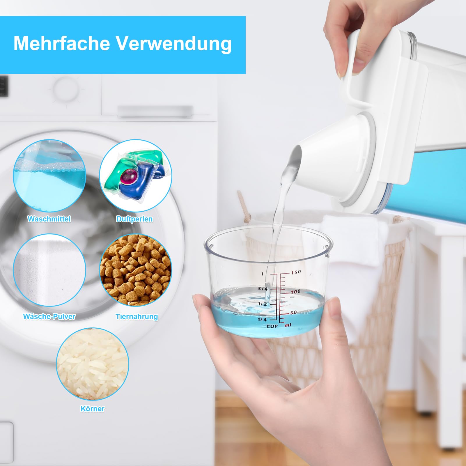 Lvefyti 2-Pack Airtight Laundry Detergent Storage Box with Measuring Cup - 1100ml Washing Powder Dispenser for Liquid & Powder Detergent | Perfect for Laundry Room, Kitchen & Bathroom Organization
