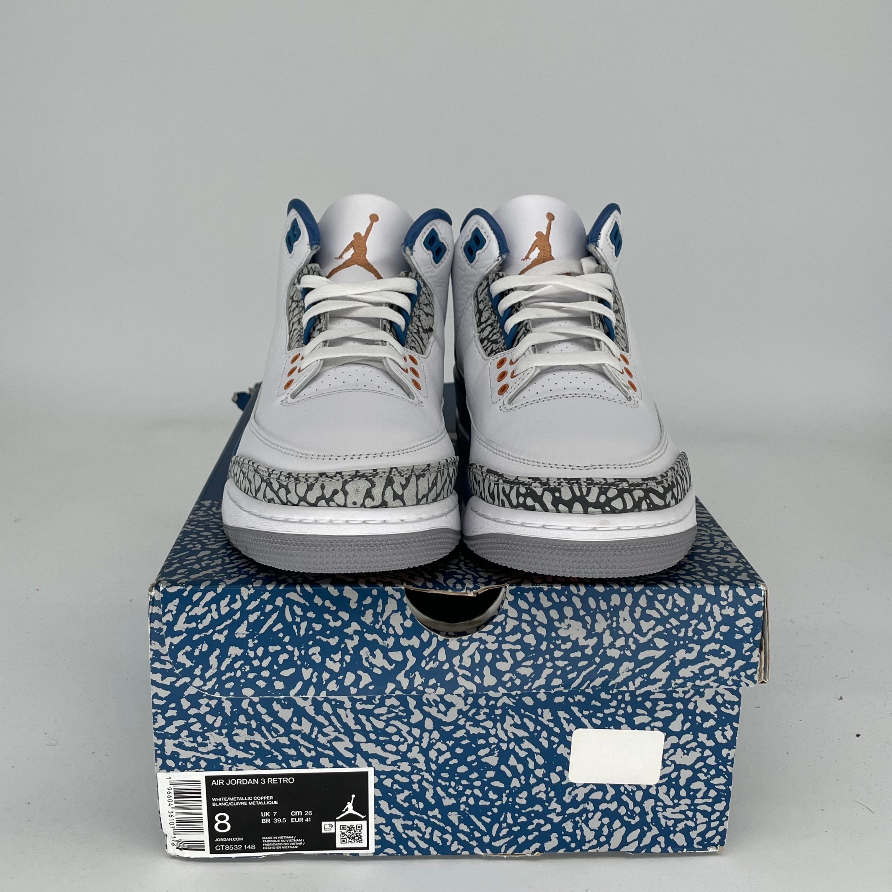 AIR JORDAN 3 WIZARDS Basketball Shoes Men's Size 8 - CT8532-148 Retro Sneakers for Casual Wear & Street Style