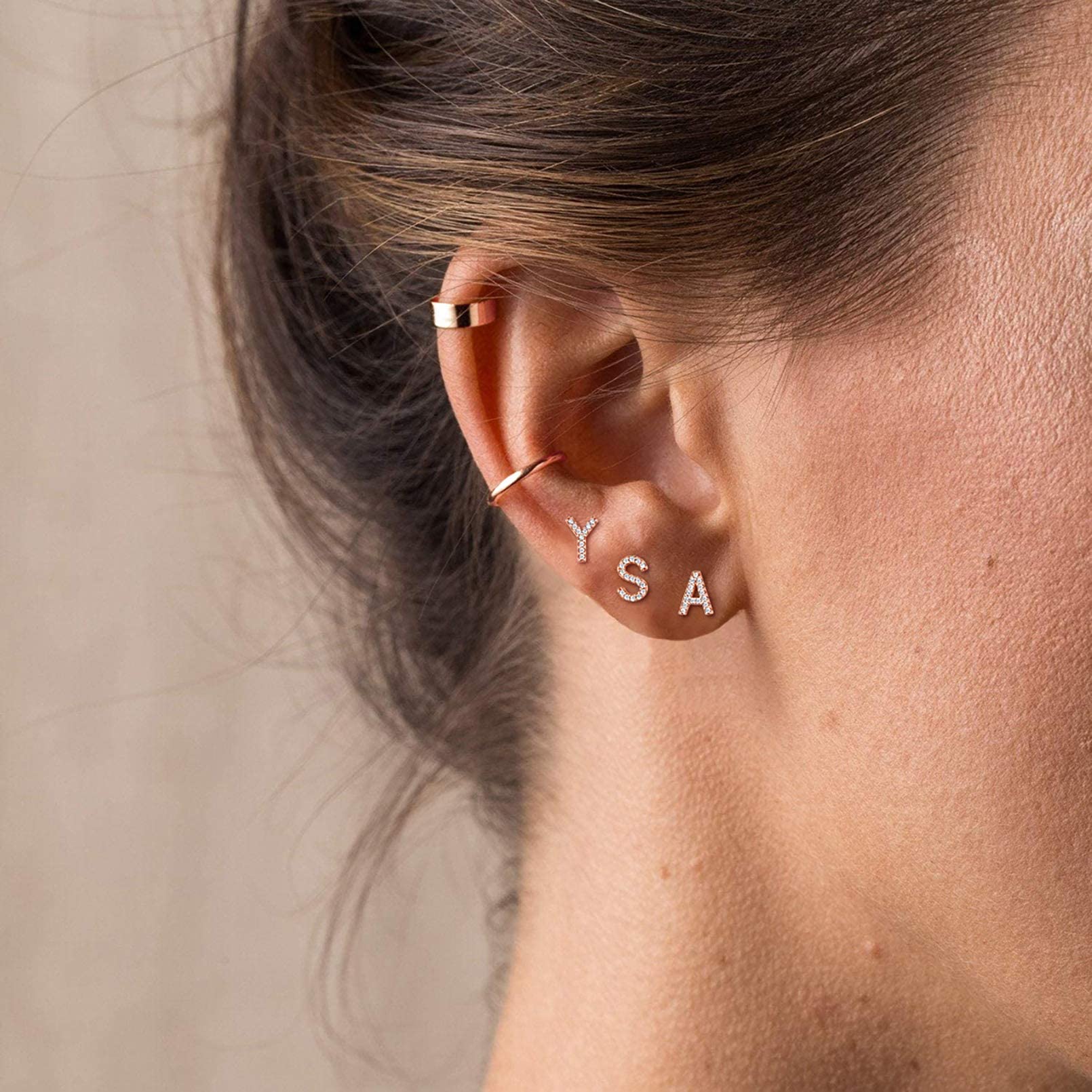 ChicSilver Women's Initial 'S' Earrings - Sterling Silver & Rose Gold Tiny CZ Stud Earrings for Everyday Wear | Personalized Jewelry Gift for Her | Perfect for Casual, Office & Date Nights