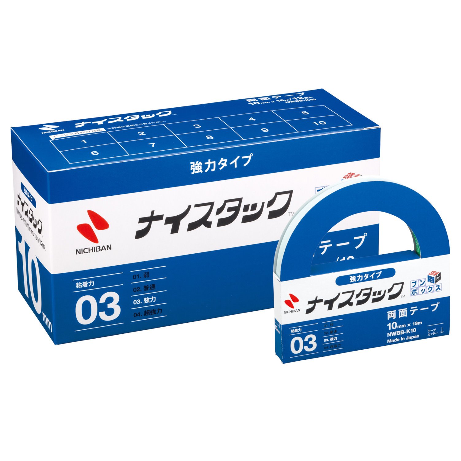 Nichiban NWBB-K10 Double-Sided Tape - Extra Strong Adhesive, 12 Rolls (0.4
