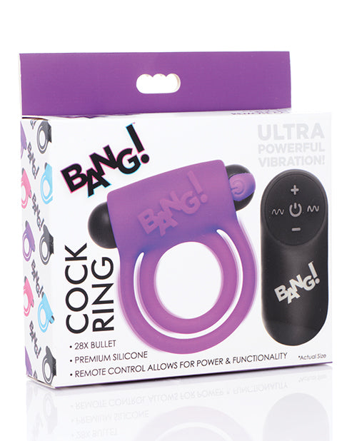 Bang! Rechargeable Silicone Cock Ring & Bullet Vibrator with Remote Control - Purple | Couples Adult Toy for Enhanced Intimacy & Pleasure | Bedroom Accessory for Spicy Nights