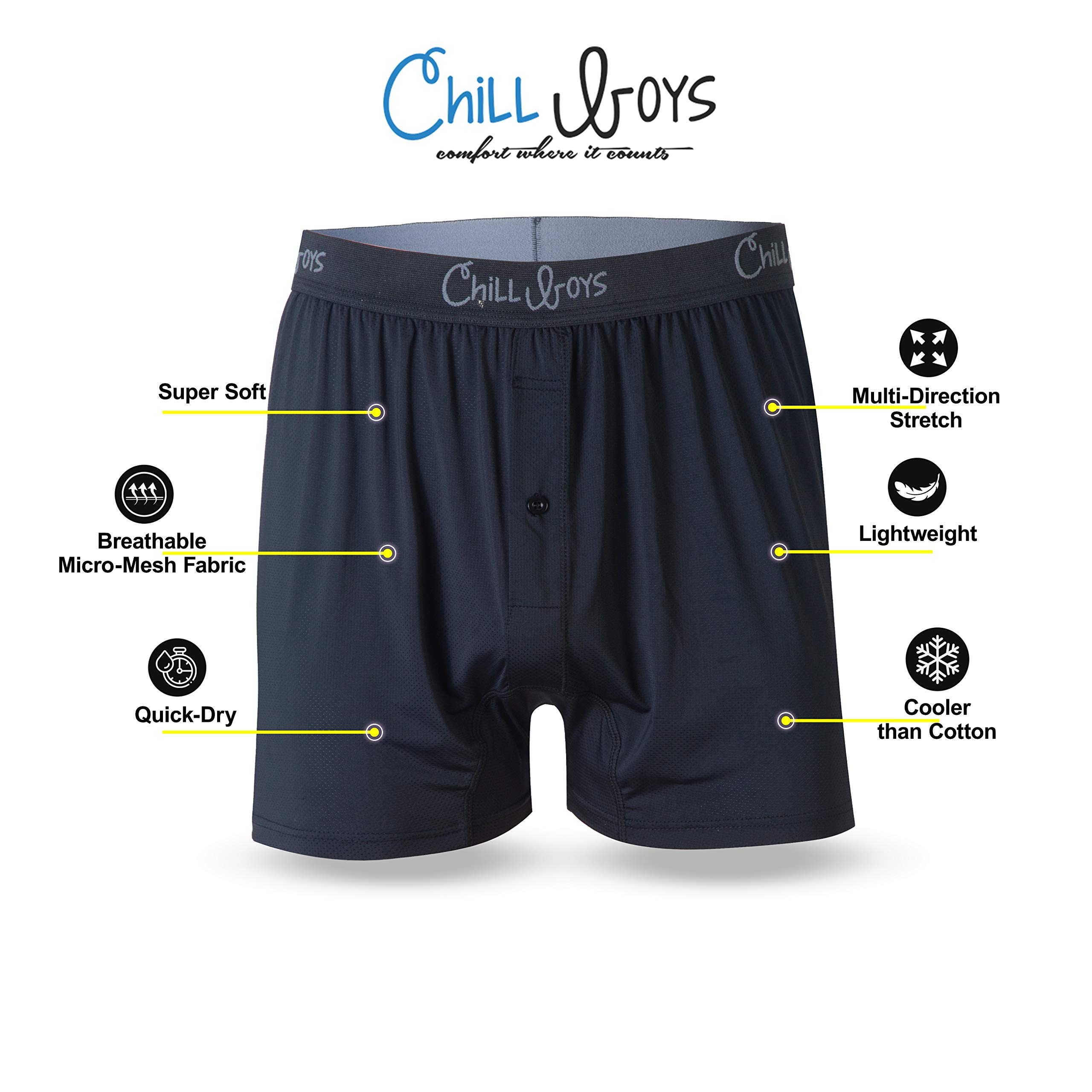Chill Boys Performance Boxer Briefs 3-Pack - Moisture Wicking Men's Underwear for Active Lifestyle | Comfortable Cooling Boxer Shorts for Workout, Sports & Everyday Wear