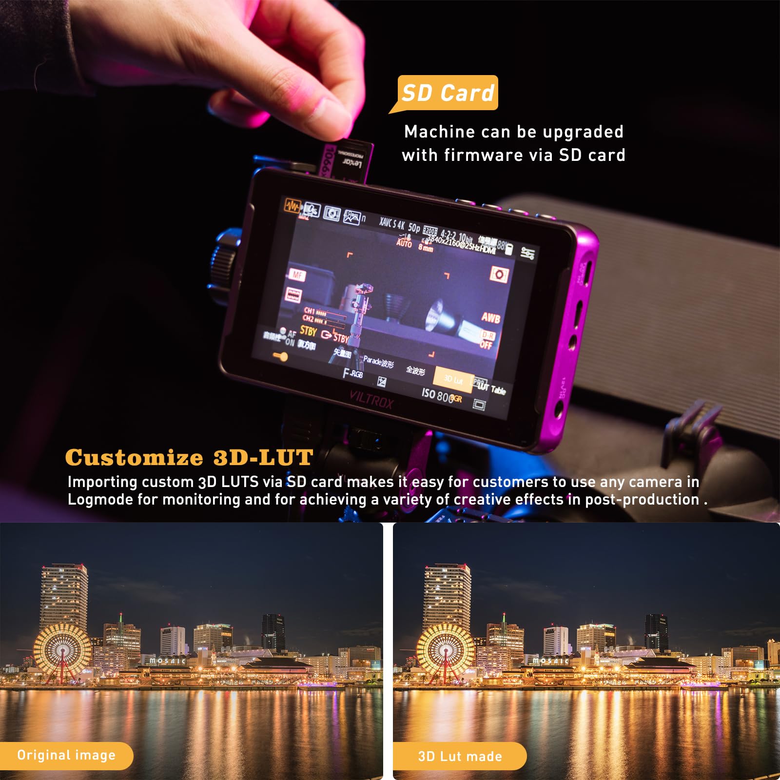 VILTROX DC-550 Pro 5.5-Inch Touchscreen DSLR Camera Field Monitor with Battery - On-Camera RGB Parade, Histogram, Waveform & Focus Assist - Perfect for Videography, Live Streaming & Outdoor Shooting