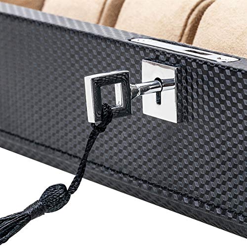 Luxury Carbon Fiber Watch Box for Men - 12 Slot Jewelry & Watch Display Organizer with Bracelet Tray - Perfect for Watch Collection Storage & Gift Giving
