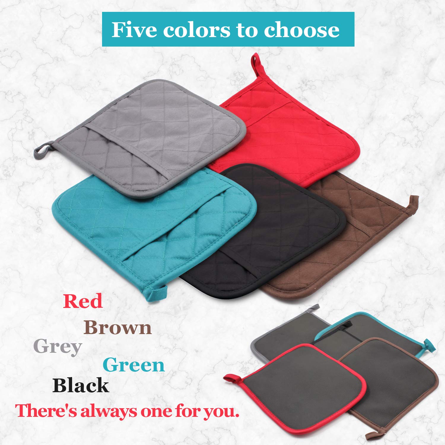 2-Pack Gray Heat Resistant Oven Mitts with Pockets - Non-Slip Kitchen Pot Holders for Baking, Cooking & Grilling (8