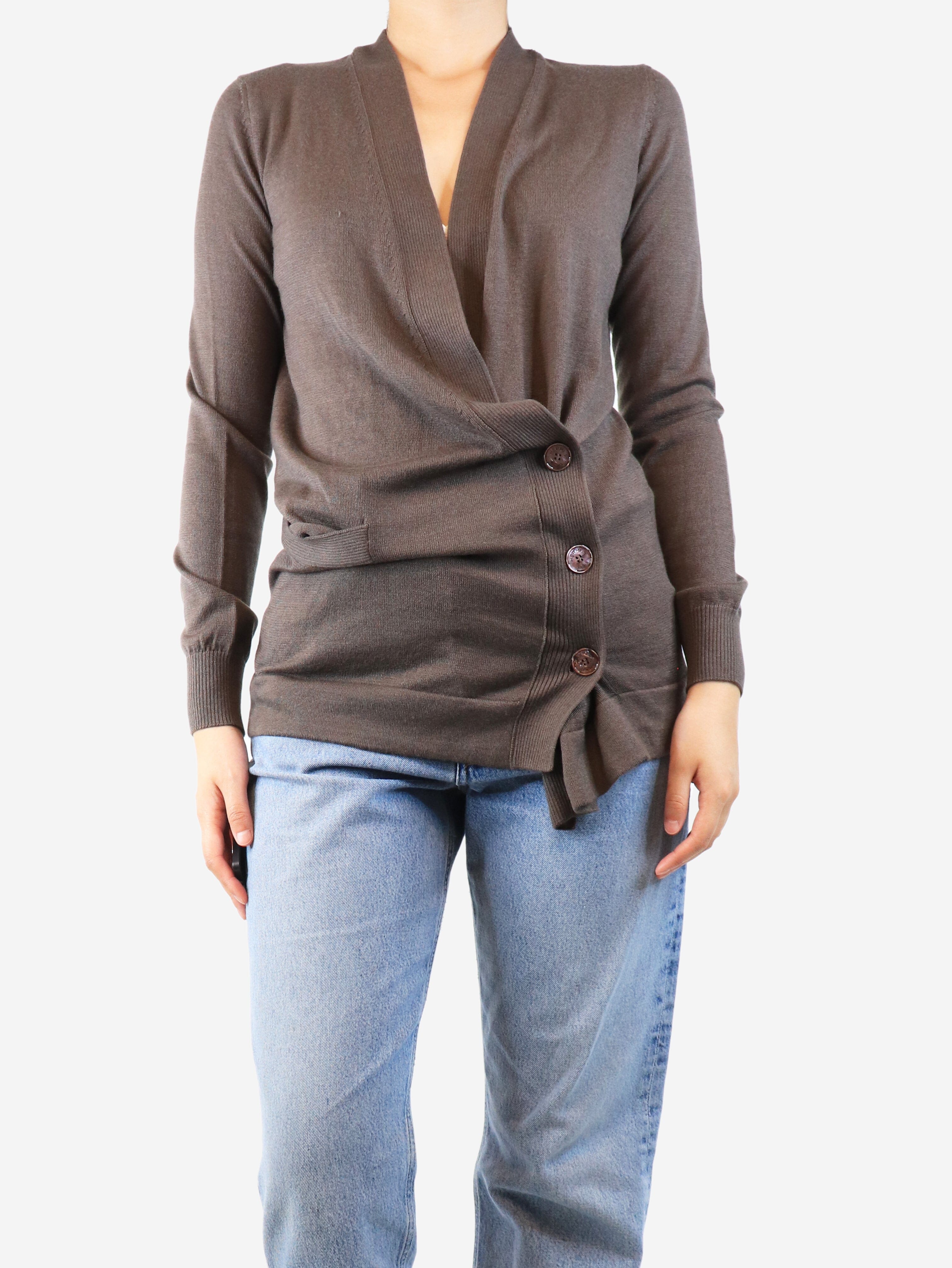 Stylish Brown Knit Cardigan for Women - UK Size 10 | Cozy Fall & Winter Layering Piece for Office or Casual Outfits