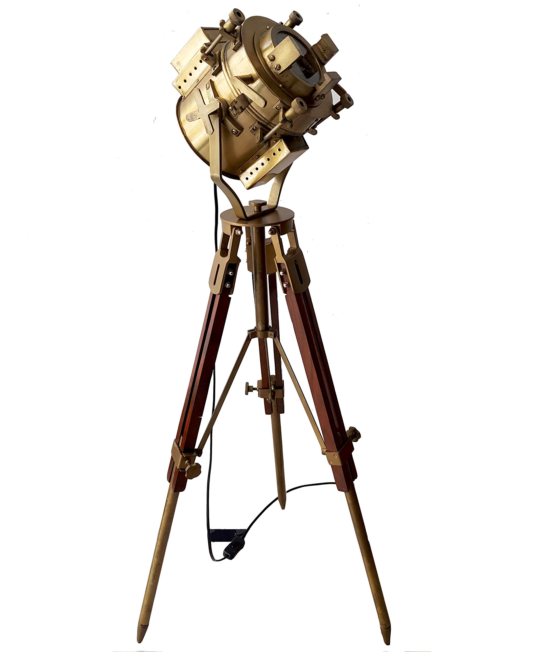 Vintage Antique Theater Tripod Marine Searchlight - Nautical Wooden Tripod Retro Spotlight LED Floor Lamp for Home Decor, Studio Lighting & Focus Lamp | Perfect for Living Room, Office & Vintage Themed Spaces