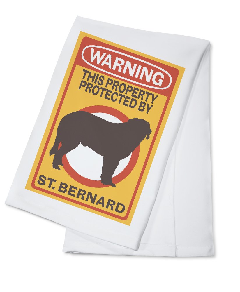 St. Bernard Warning Print 100% Cotton Tea Towel - Absorbent Kitchen Hand Towel & Decorative Home Towel for Dish Drying, Gift Giving, and Farmhouse Decor