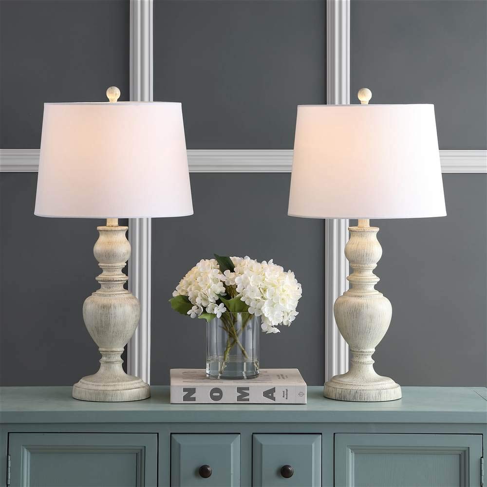 SAFAVIEH Zabi White 28-inch Modern Table Lamp Set of 2 with LED Bulbs - Perfect for Bedroom, Living Room, Home Office & Nightstand Lighting Decor