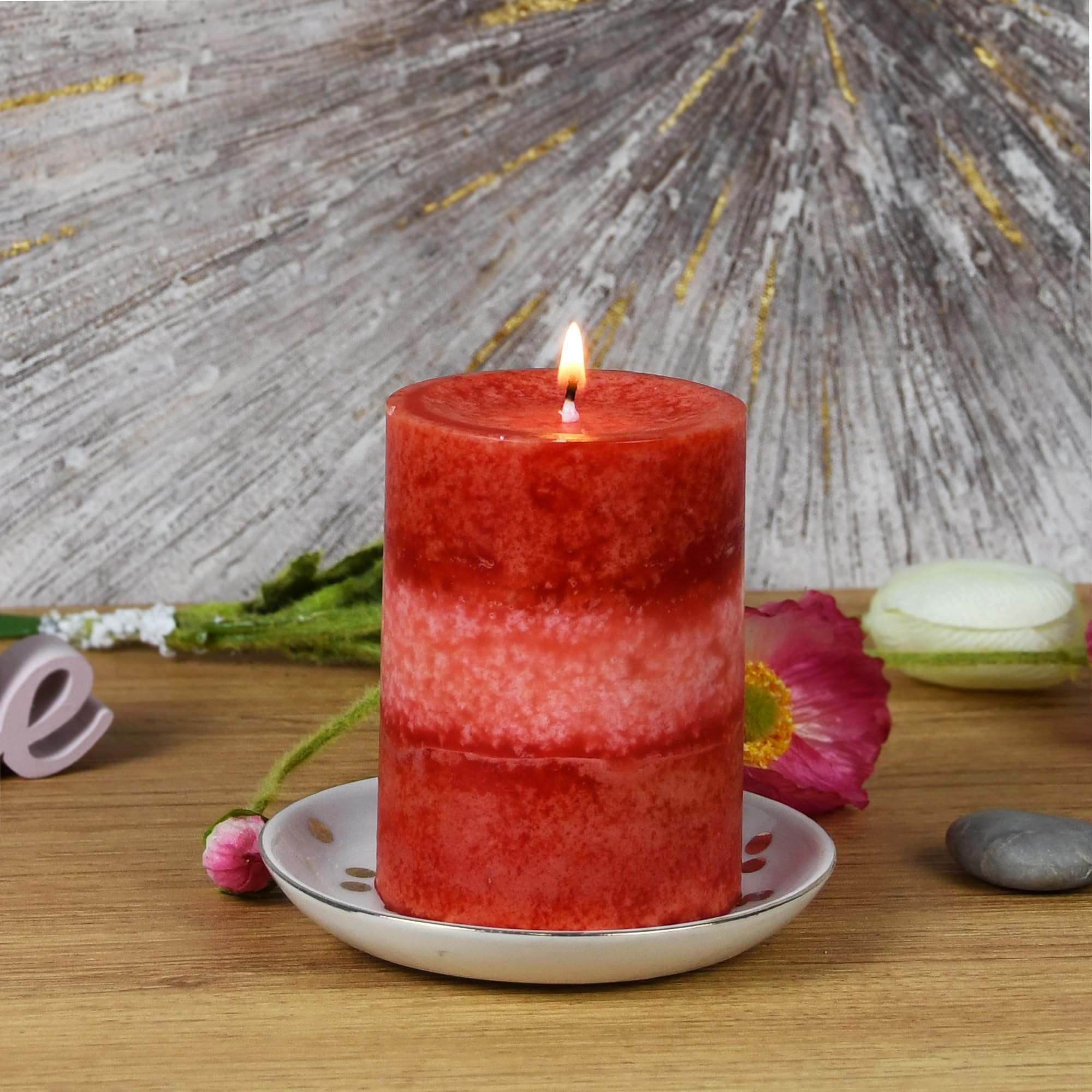 3x4 Inch Red Scented Pillar Candles - Set of 24 Premium Tritone Candles for Home Decor, Romantic Dinners & Relaxing Spa Nights