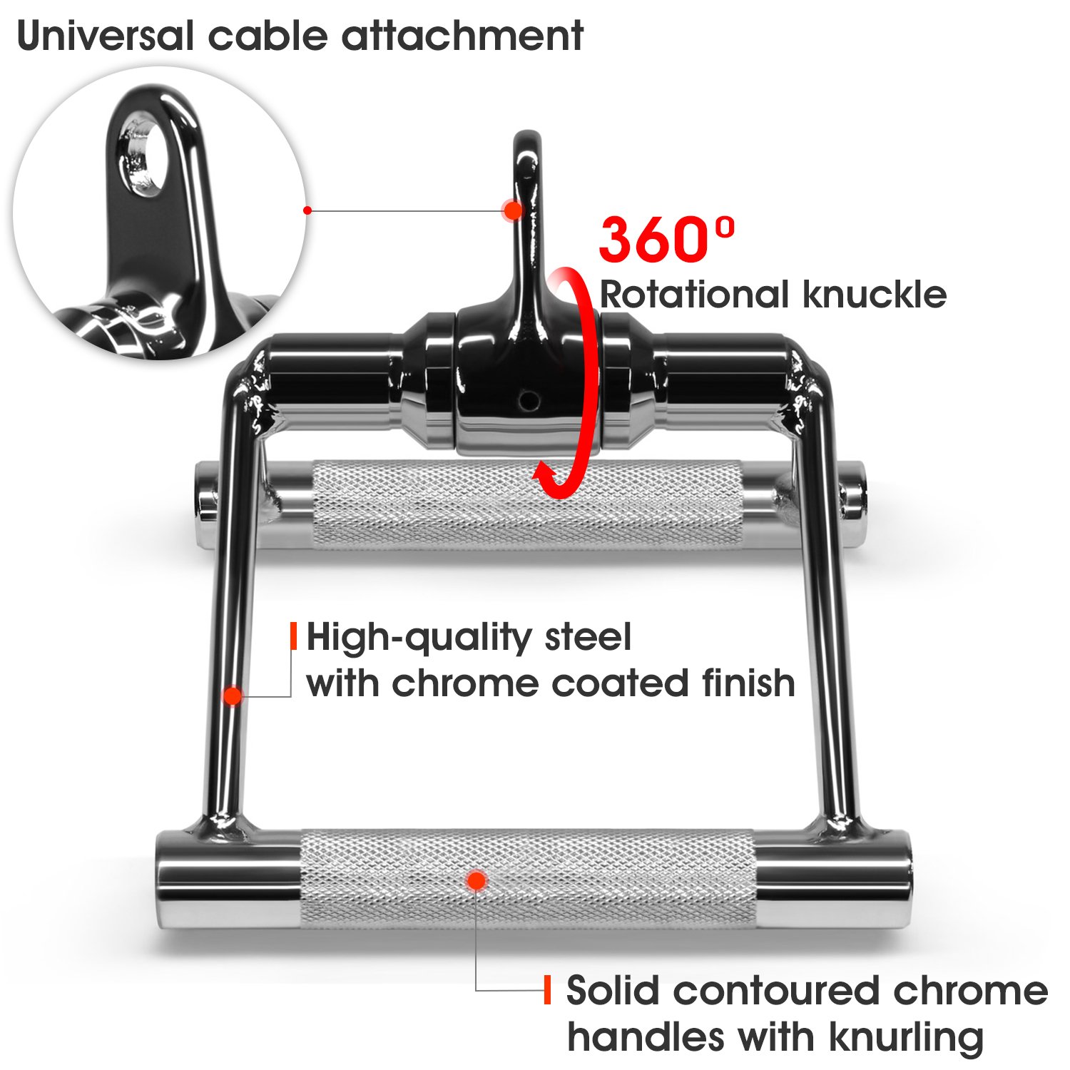 Yes4All Double D Row Handle Cable Attachment - Heavy Duty 880LBS Capacity for Lat Pulldown, Seated Row & Cable Machine Workouts - Perfect for Home Gym Strength Training & Weight Lifting Accessories