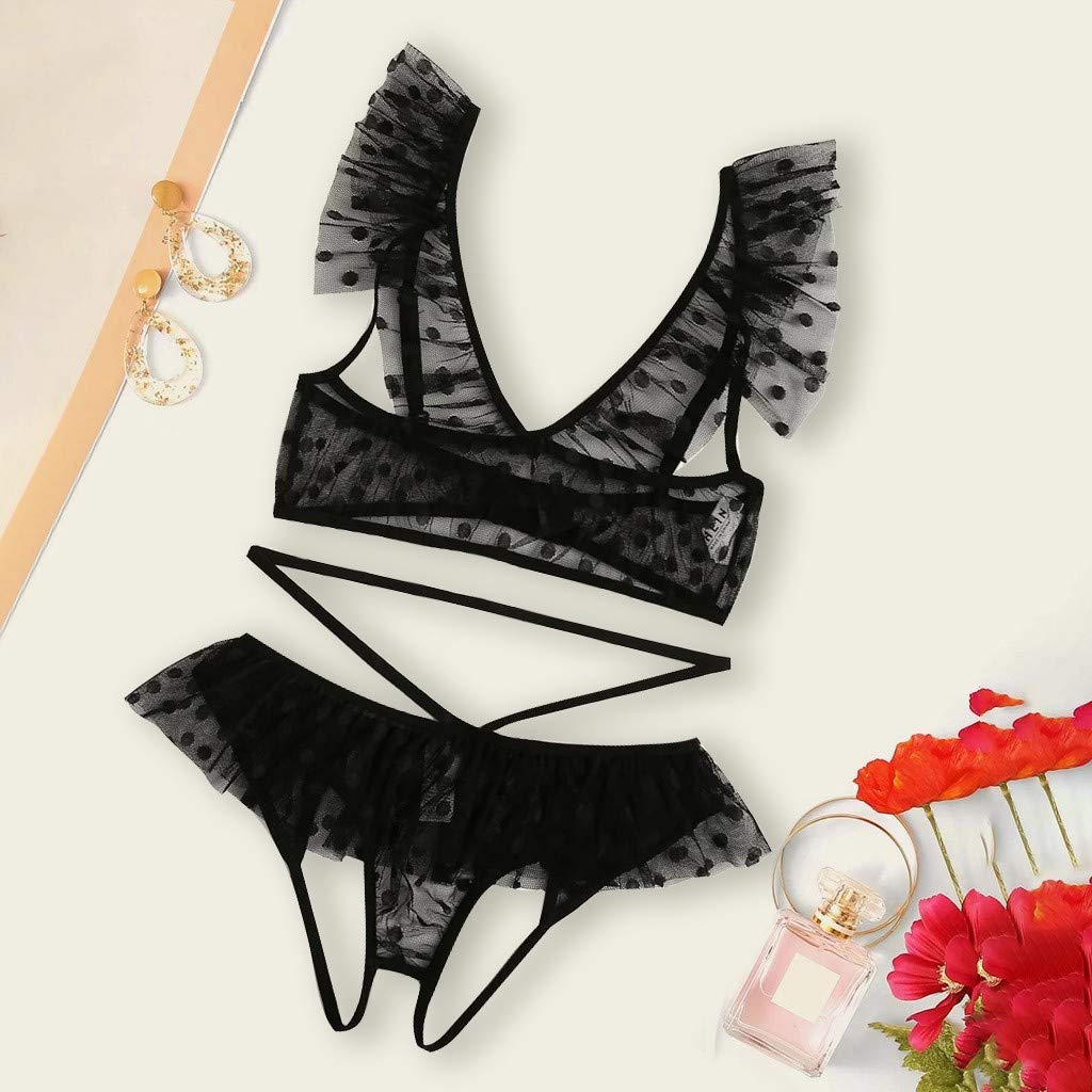 **Sexy Black Lace Plus Size Sleepwear Set for Women - Bra & Thong Underwear (Black, S) | Comfortable Nightwear, Cosplay Lingerie & Boudoir Outfit**    **使用场景:** Perfect for boudoir photoshoots, romantic nights, cosplay events, or comfortable sleepwear.