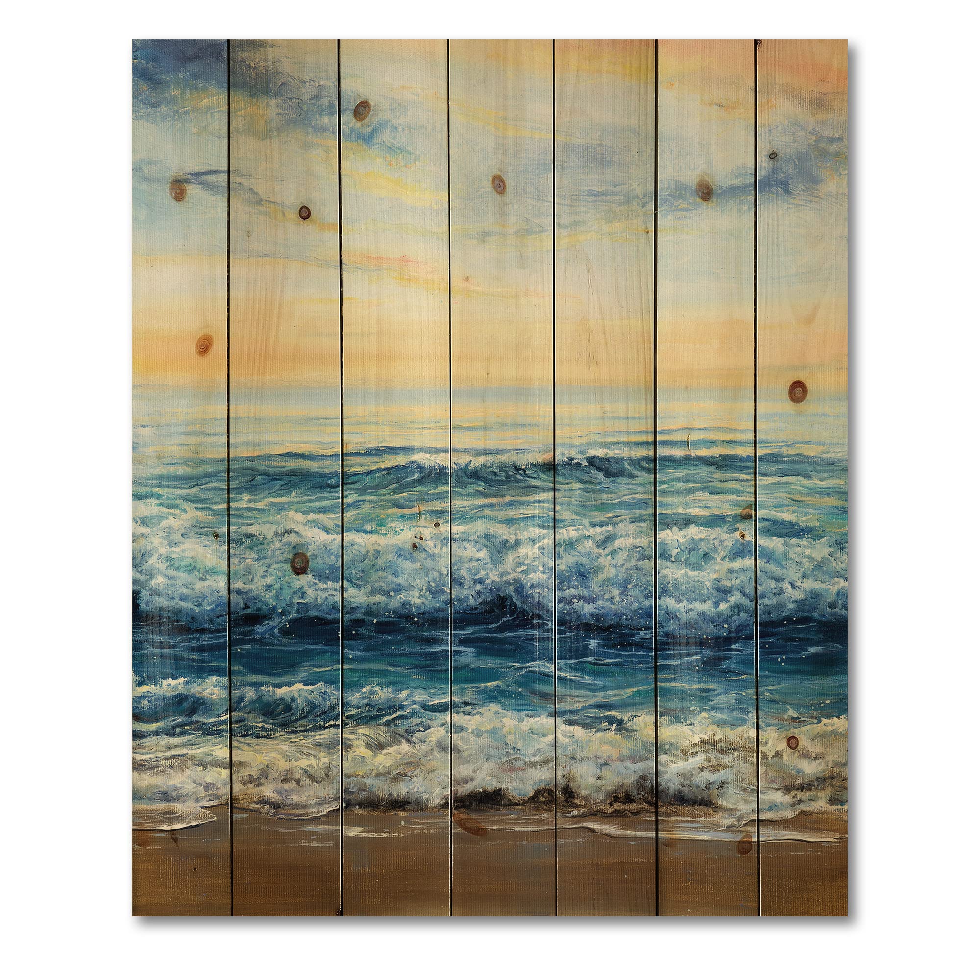 DesignQ Ocean Waves At Dawn Nautical Coastal Wood Wall Decor - Blue Wood Wall Art for Beach House - Large Pine Wood Wall Panels with Printed Seascape - Perfect for Living Room, Bedroom & Coastal Home Decor