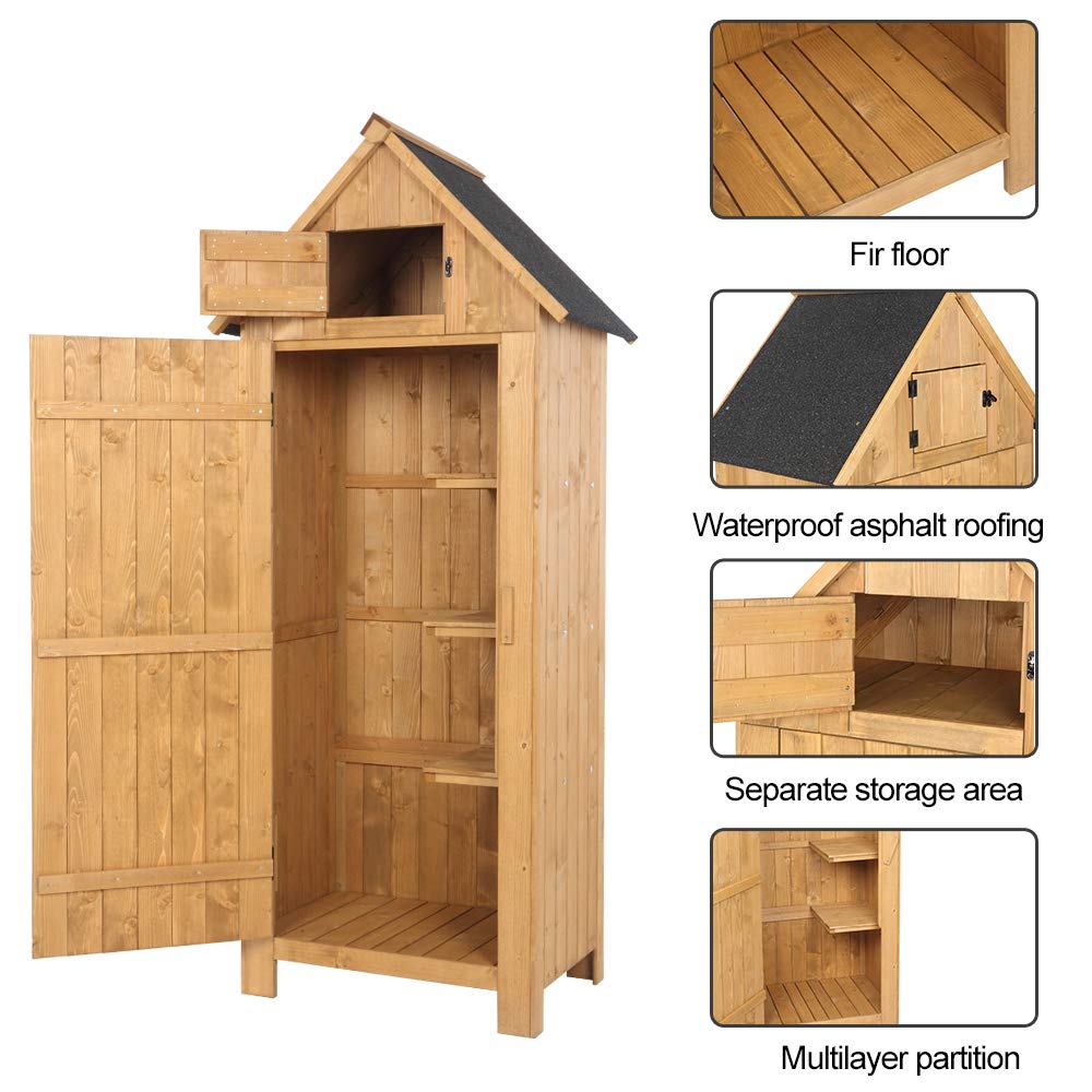 Ochine Wooden Garden Storage Shed - Outdoor Lockable Tool Cabinet Organizer for Yard, Patio & Backyard | Weatherproof Wood Shed for Gardening Tools, Lawn Equipment & Outdoor Storage