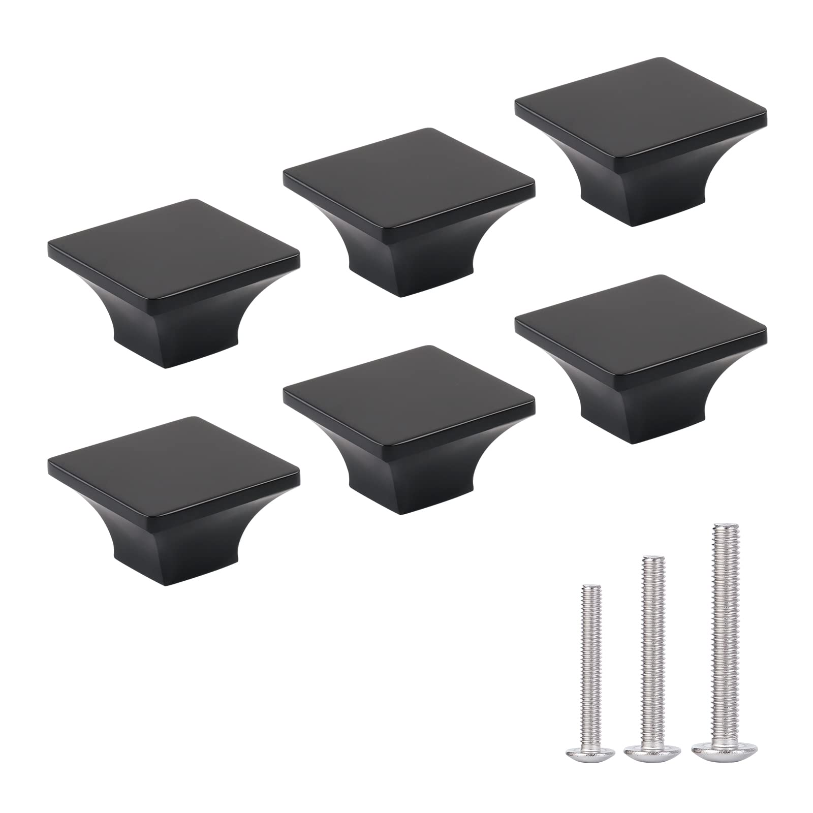 1.57-Inch Black Square Cabinet Knobs - 6 Pack (100g Each) - Durable Drawer Pulls for Kitchen, Bathroom & Furniture - Modern Hardware for Cabinets, Dressers & DIY Projects
