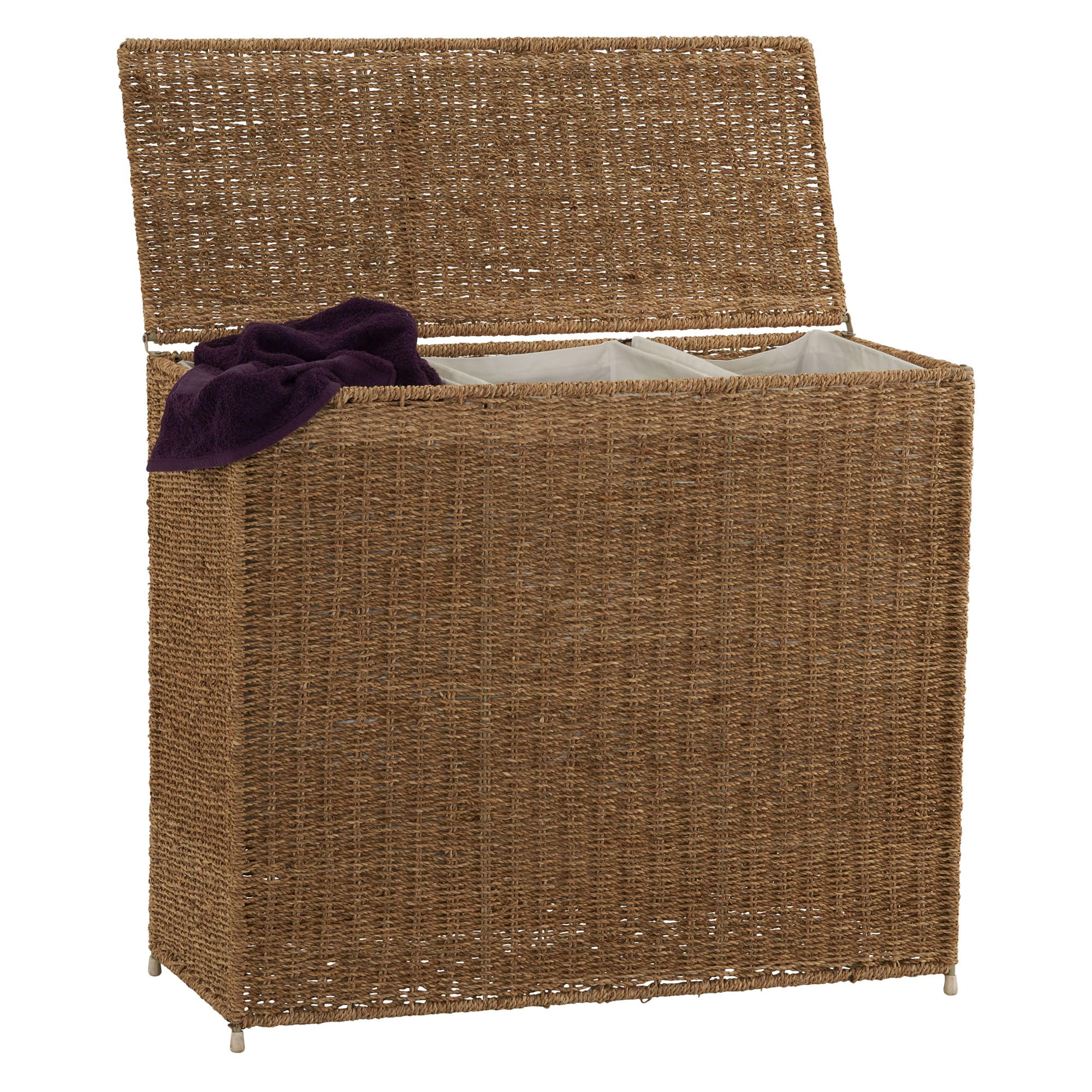 Brown Wicker 3-Compartment Laundry Hamper with Lid | Foldable Clothes Sorter Basket for Bedroom, Bathroom & Laundry Room Organization | ML-5445 Household Essentials