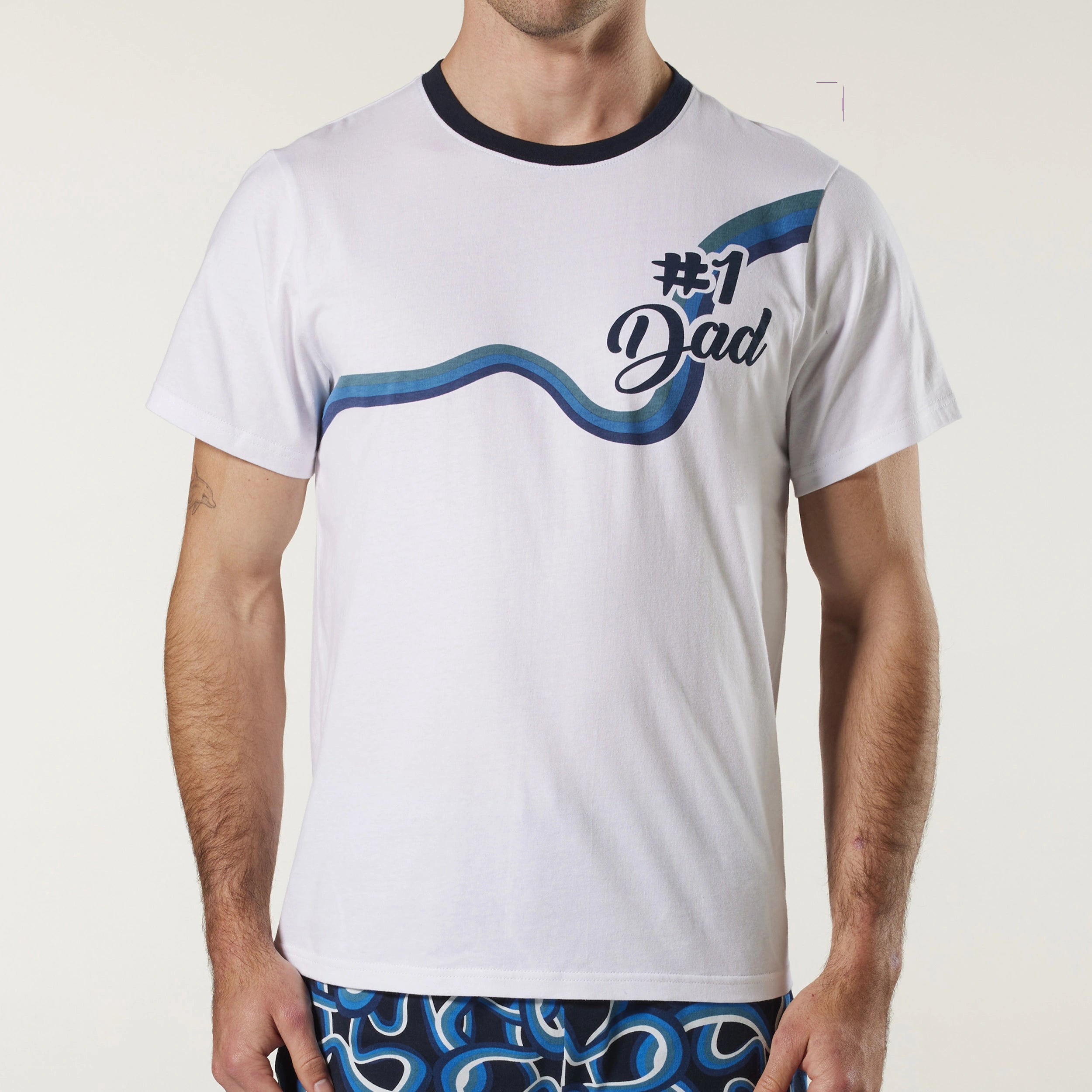#1 Dad Men's Crew Neck Cotton Sleep Tee - Soft Comfortable White T-Shirt for Father's Day Gifts, Lounge Wear & Casual Outfits