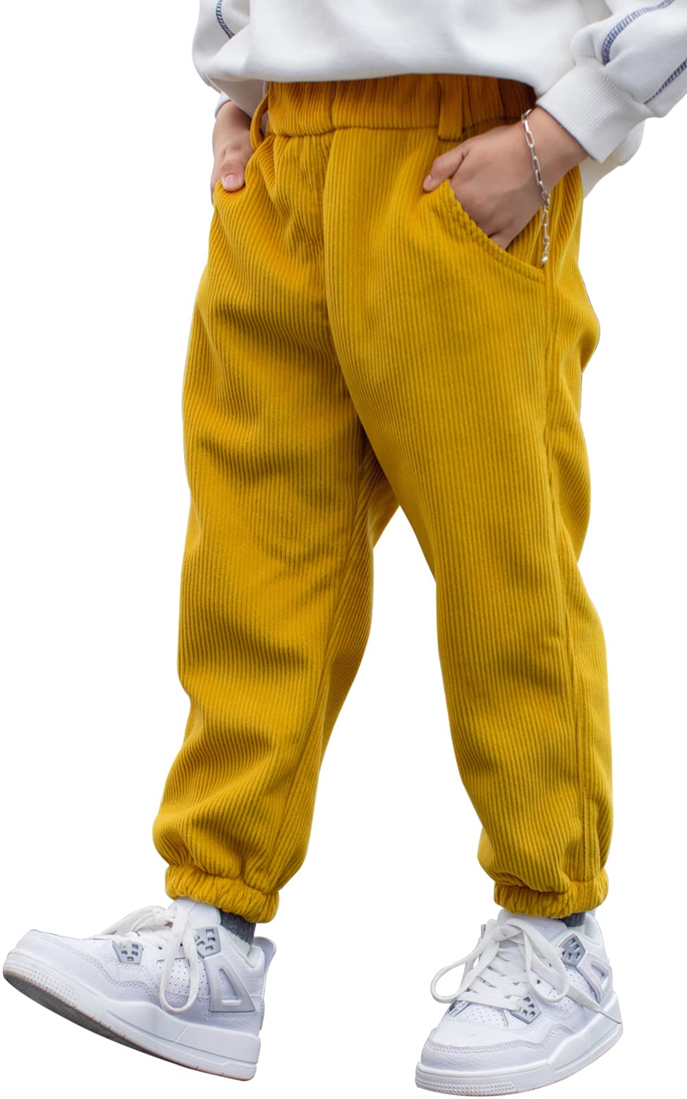 Happy Cherry Boys Girls Corduroy Harem Pants for Kids - Elastic Waist Joggers with Fleece Lining (4-9 Years) - Soft & Comfortable Winter Playwear for School, Outdoor Activities & Casual Wear
