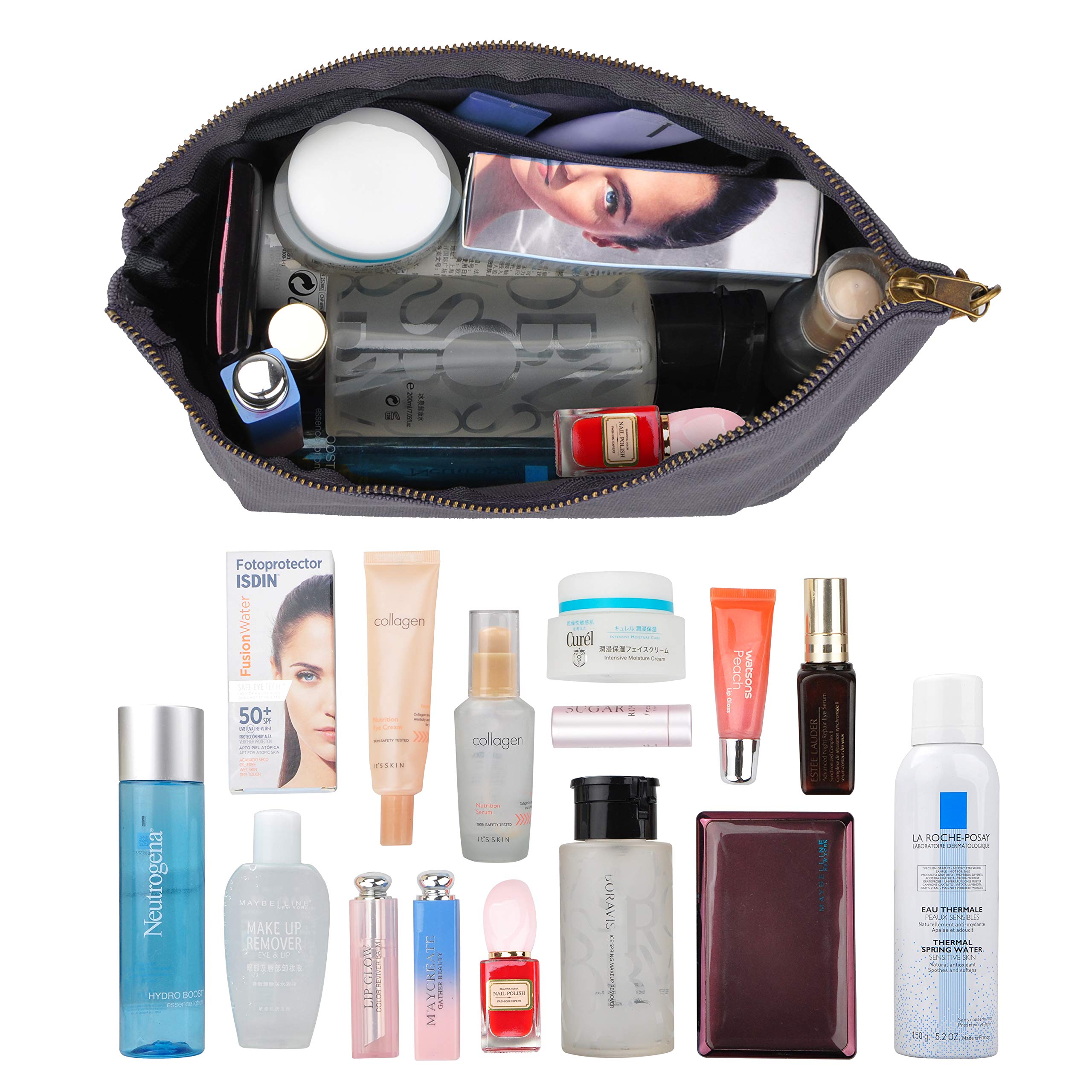 Minimalist Travel Makeup Bag - Waterproof Canvas Cosmetic Organizer with 1 Pocket for Women - Perfect for Toiletry, Travel & Daily Essentials Storage