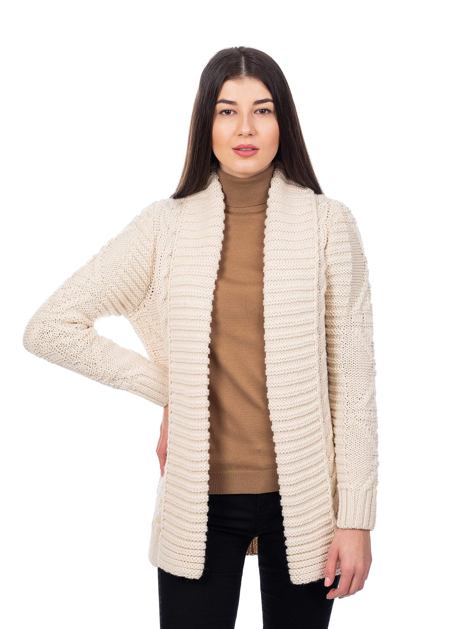 SAOL Women's Open Front Soft Merino Wool Blend Knit Cardigan Sweater - Cozy Fall & Winter Layering for Office, Casual Outfits and Lounge Wear