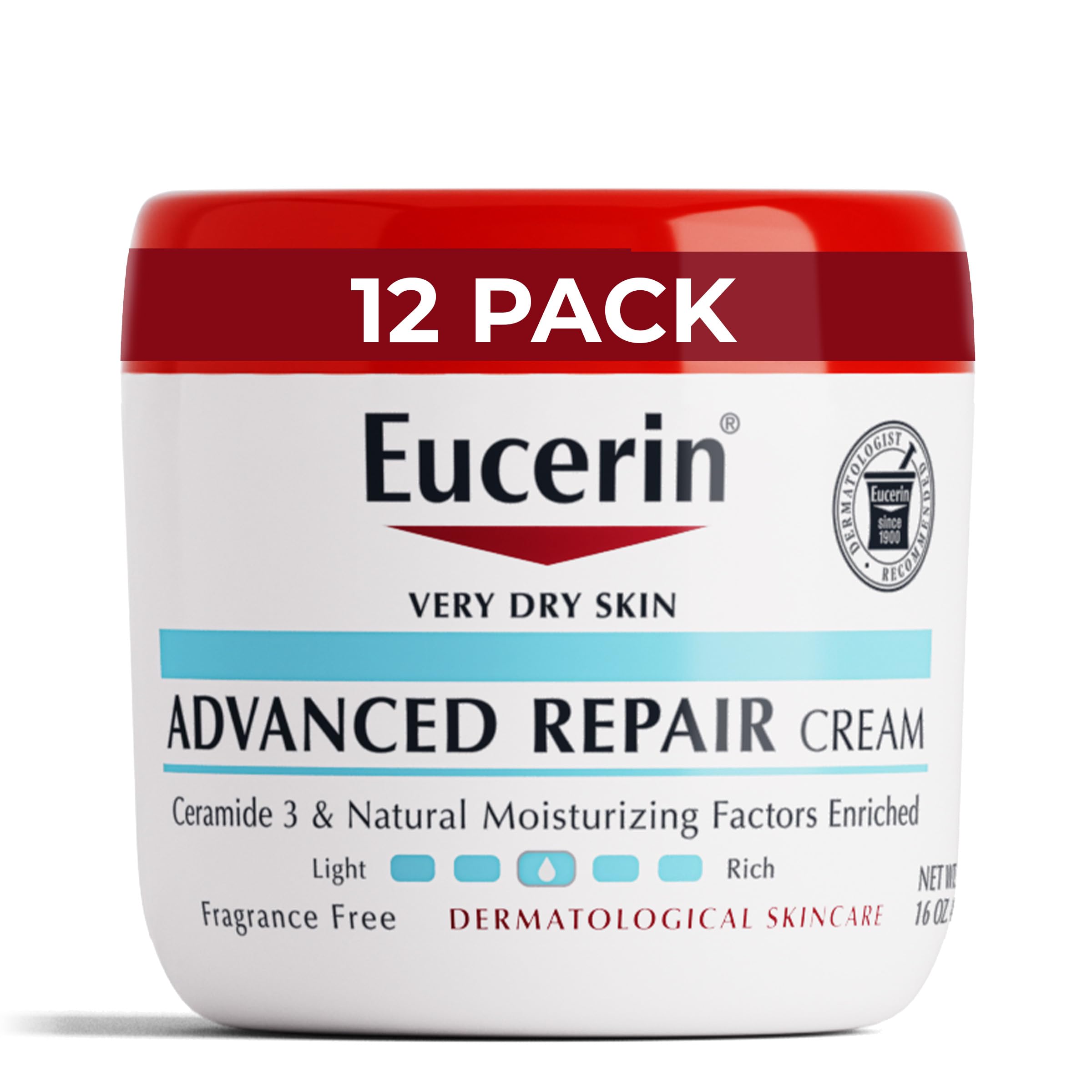 Eucerin Advanced Repair Body Cream for Dry Skin - Fragrance Free, Ultra Hydrating Moisturizer, 16 Oz Jar (Pack of 12) | Perfect for Winter Care, Eczema Relief & Daily Skin Nourishment
