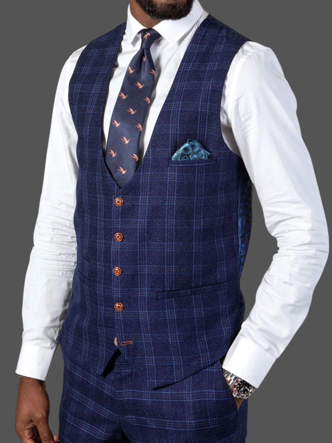 Marc Darcy Chigwell Men's Blue Tweed Check 3 Piece Suit - Formal Business Attire for Weddings, Office & Special Occasions