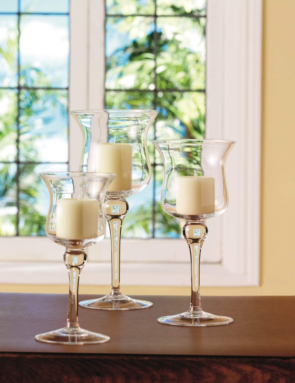 Barski Hand Blown Glass Pillar Candle Holders Set of 3 - 11.5