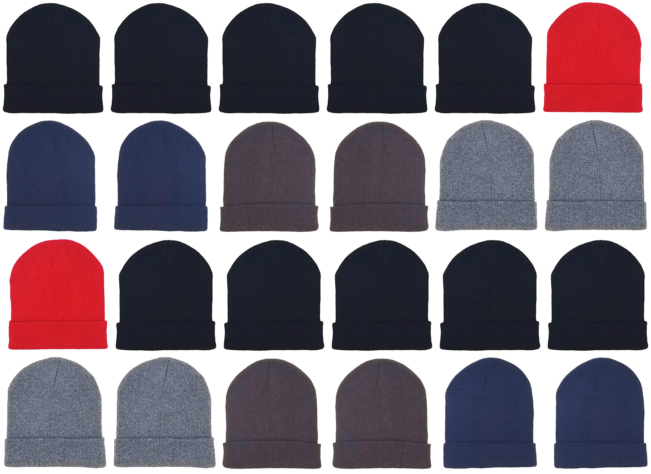 24 Pack Kids Beanies - Soft Thick Winter Knit Hats for Boys & Girls - Warm Cuffed Heat Insulating Bulk Hats for Cold Weather - Perfect for School, Outdoor Play & Winter Sports