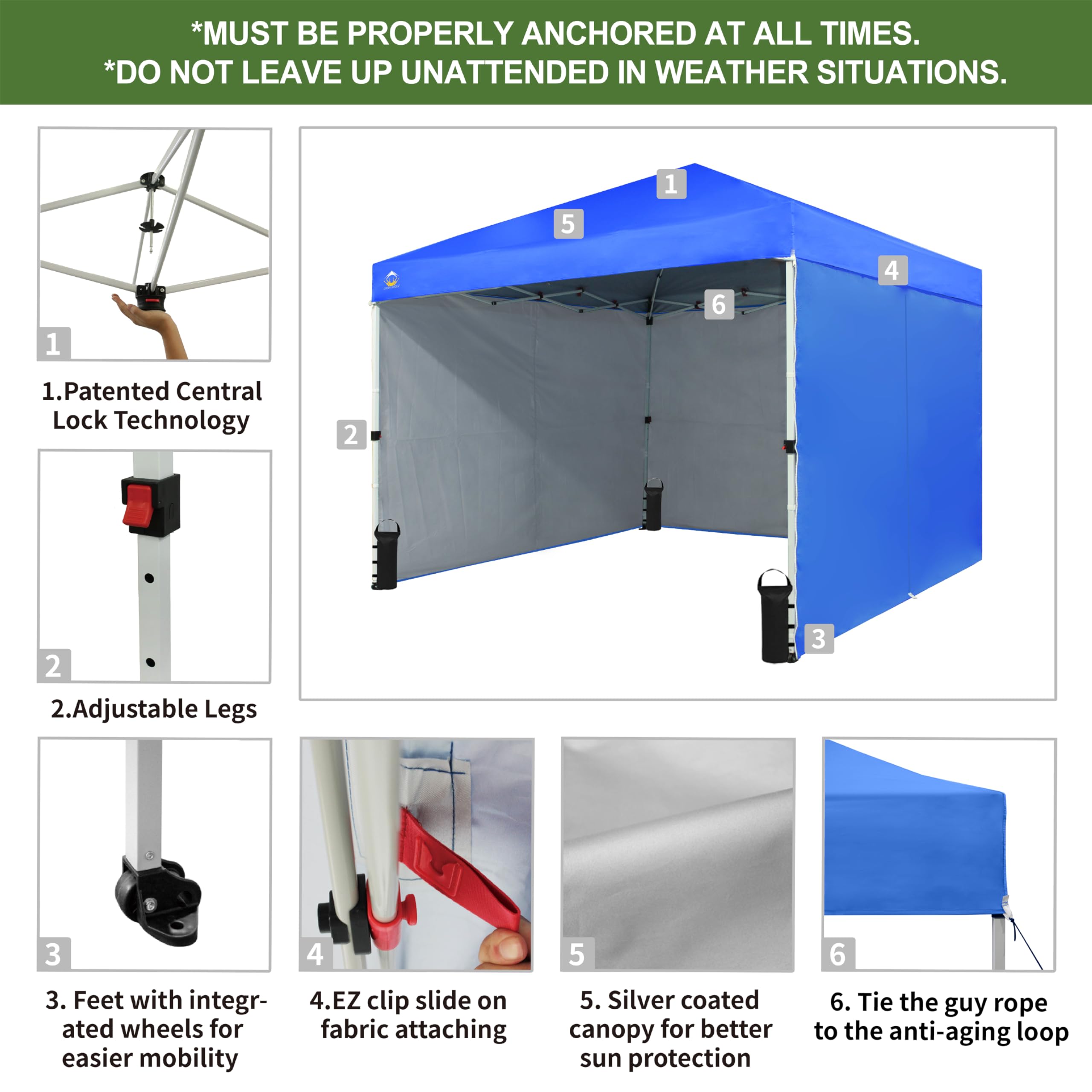 10x10 Pop Up Canopy Tent with Sidewalls - Blue for Outdoor Events & Markets